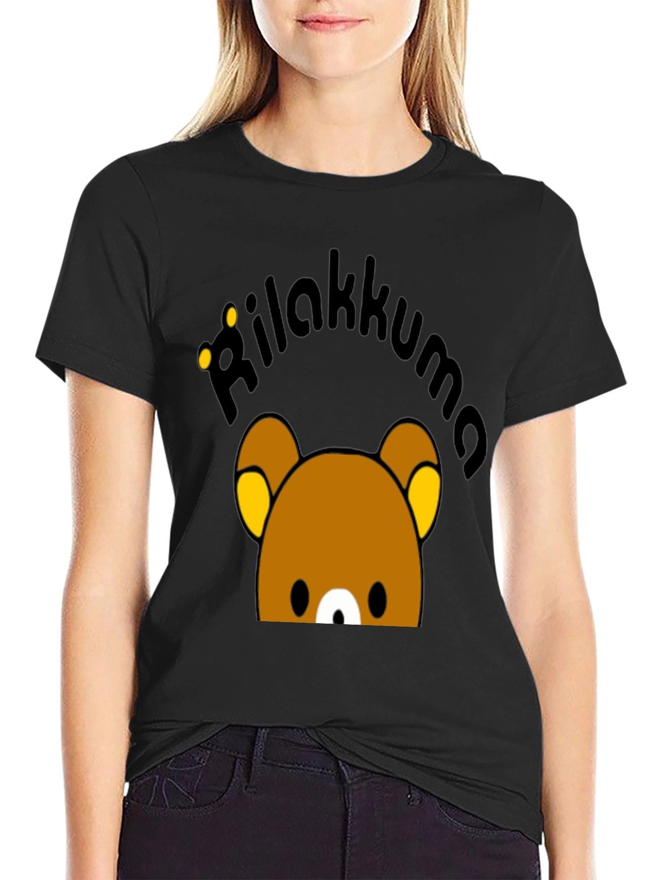 Rilakkuma Graphic Print Black T-Shirt