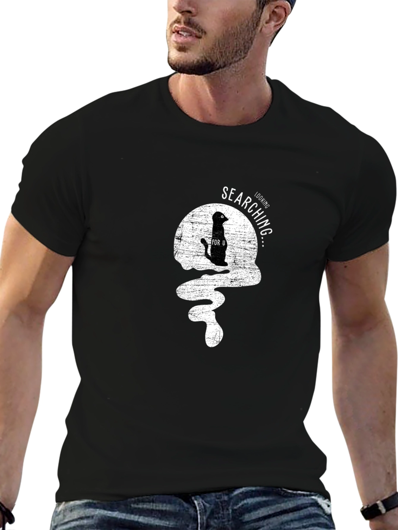 Searching Meerkat Graphic T-Shirt - Black Cotton