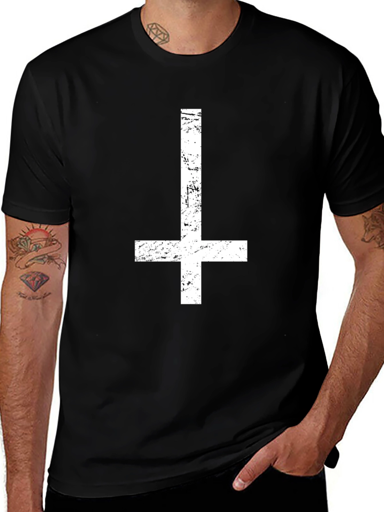 Inverted Cross Graphic Print Black T-Shirt