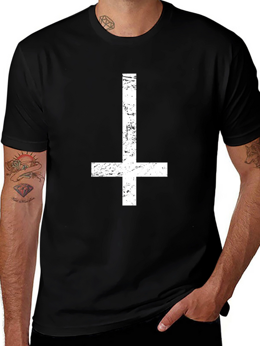 Inverted Cross Graphic Print Black T-Shirt