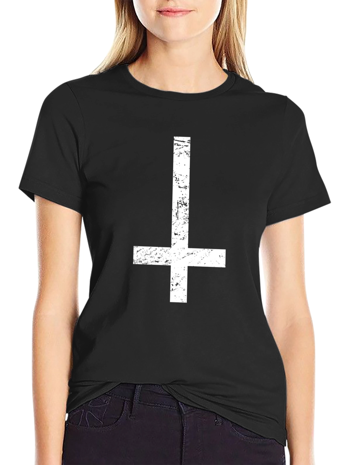Inverted Cross Graphic Print Black T-Shirt