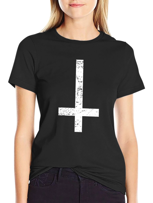 Inverted Cross Graphic Print Black T-Shirt
