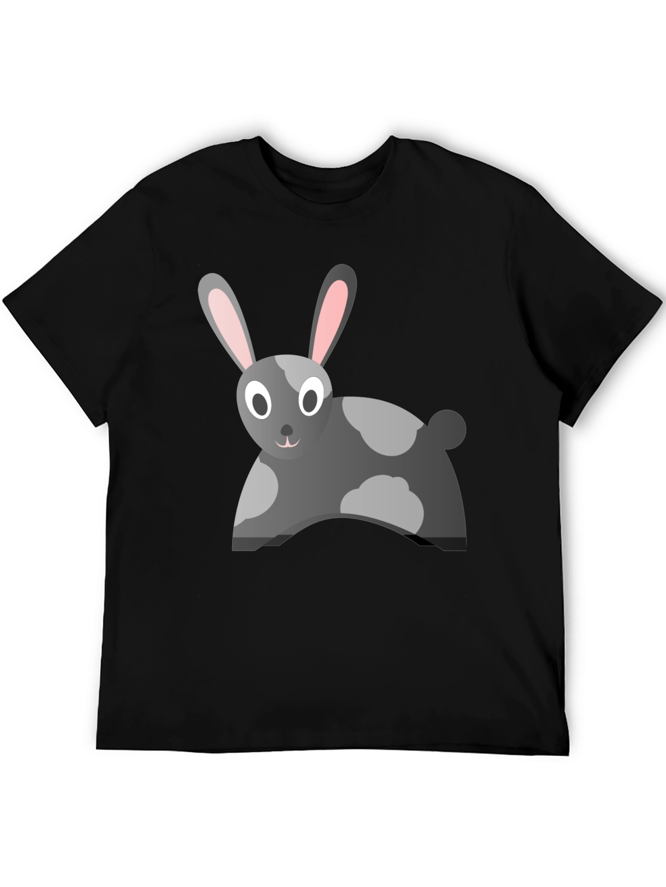 Cartoon Rabbit Graphic Tee - Black Cotton Blend