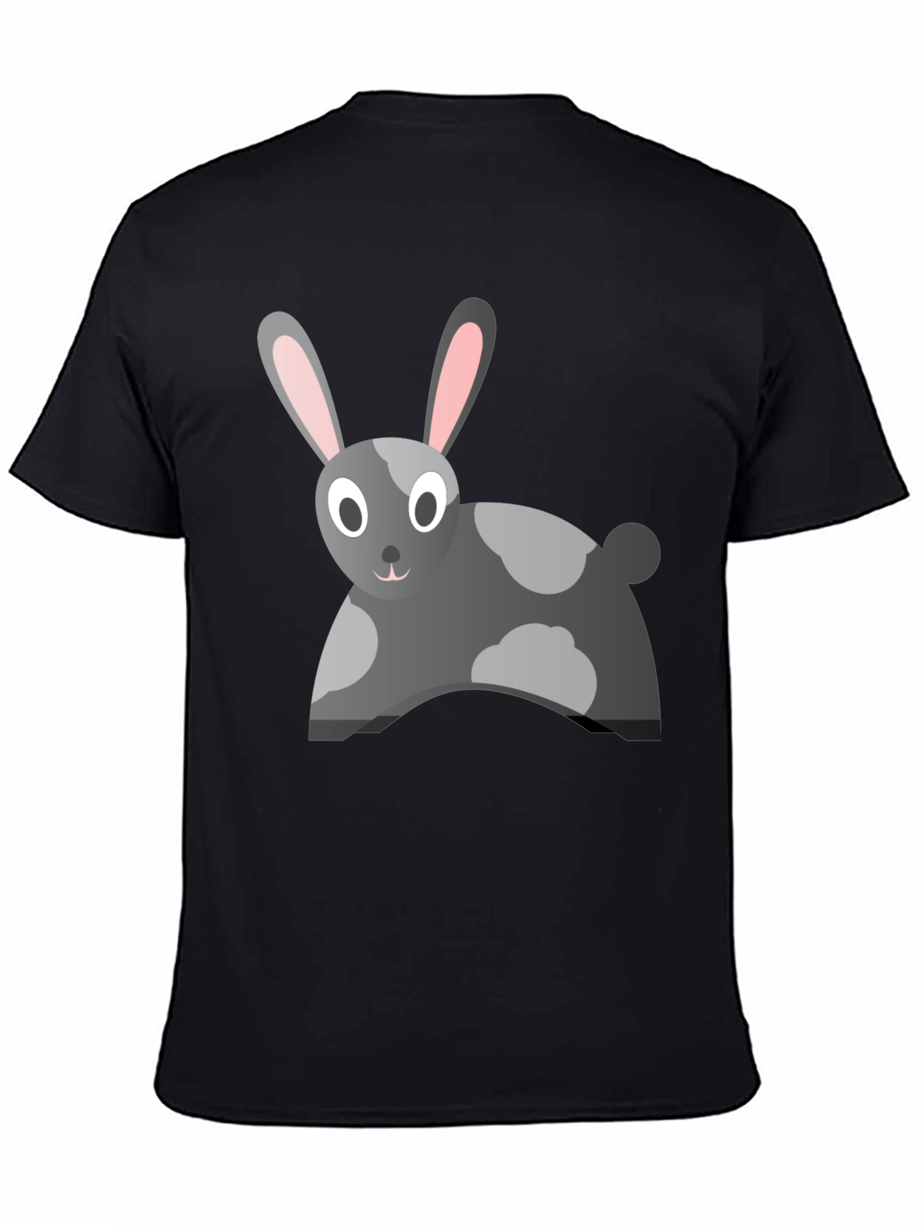 Cartoon Rabbit Graphic Tee - Black Cotton Blend