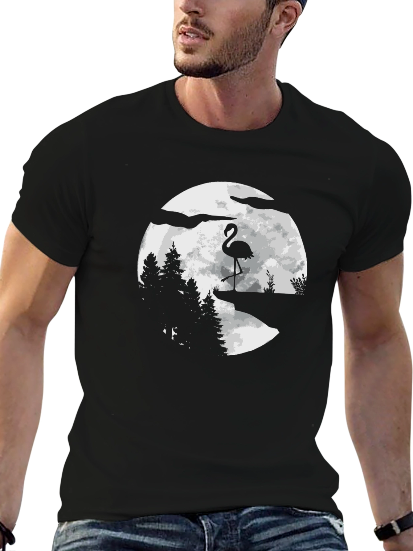 Flamingo Moon Graphic Tee - Mens Black T-Shirt