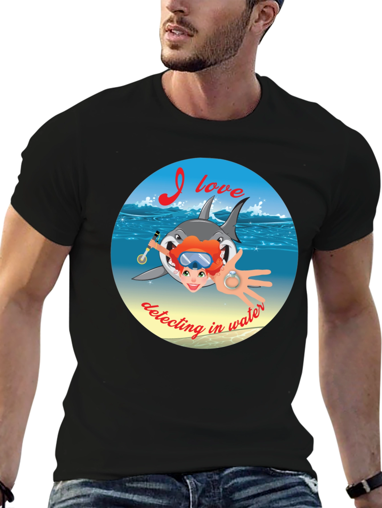 Diving Shark T-Shirt - Metal Detecting Water Design