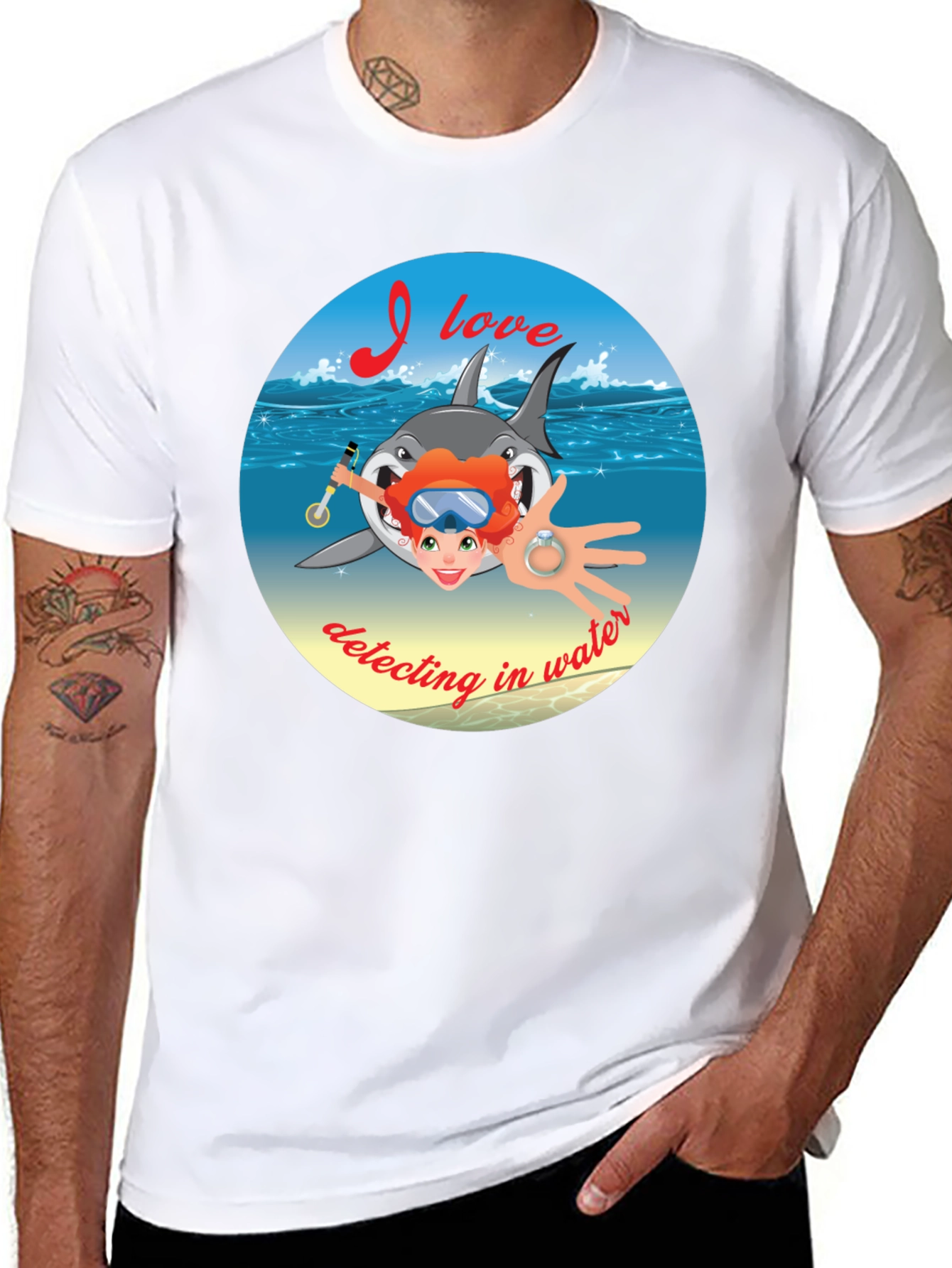 Diving Shark T-Shirt - Metal Detecting Water Design