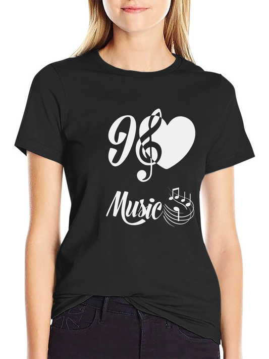 I Love Music T-Shirt - Black Cotton Graphic Tee