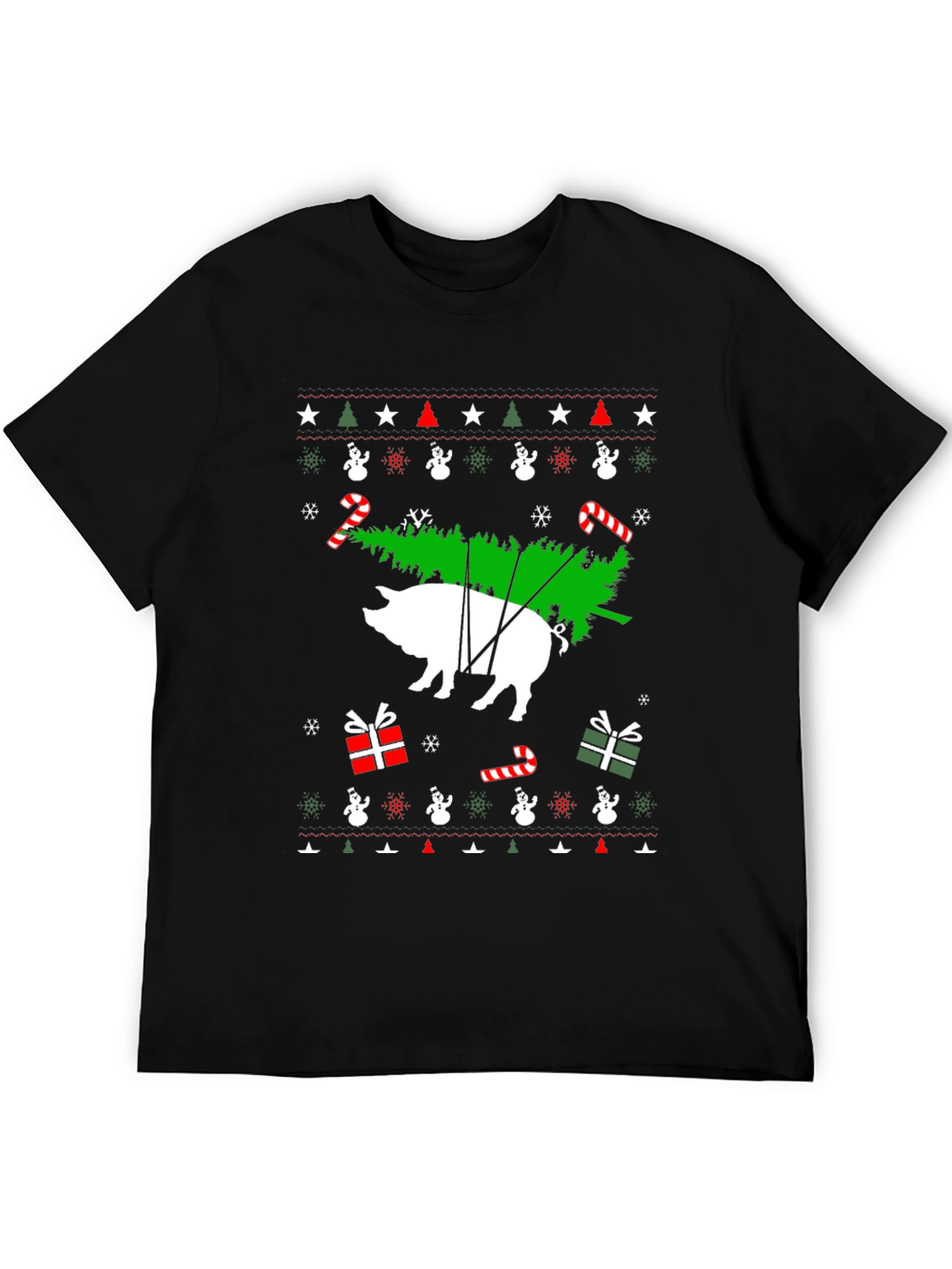 Pig Christmas Tree Black T-Shirt