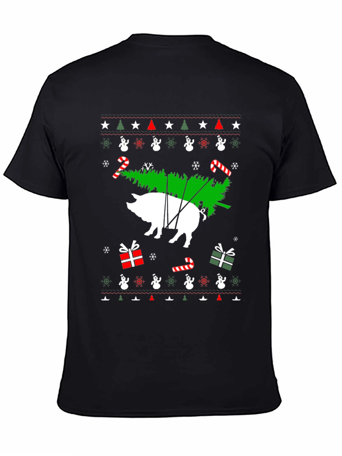 Pig Christmas Tree Black T-Shirt