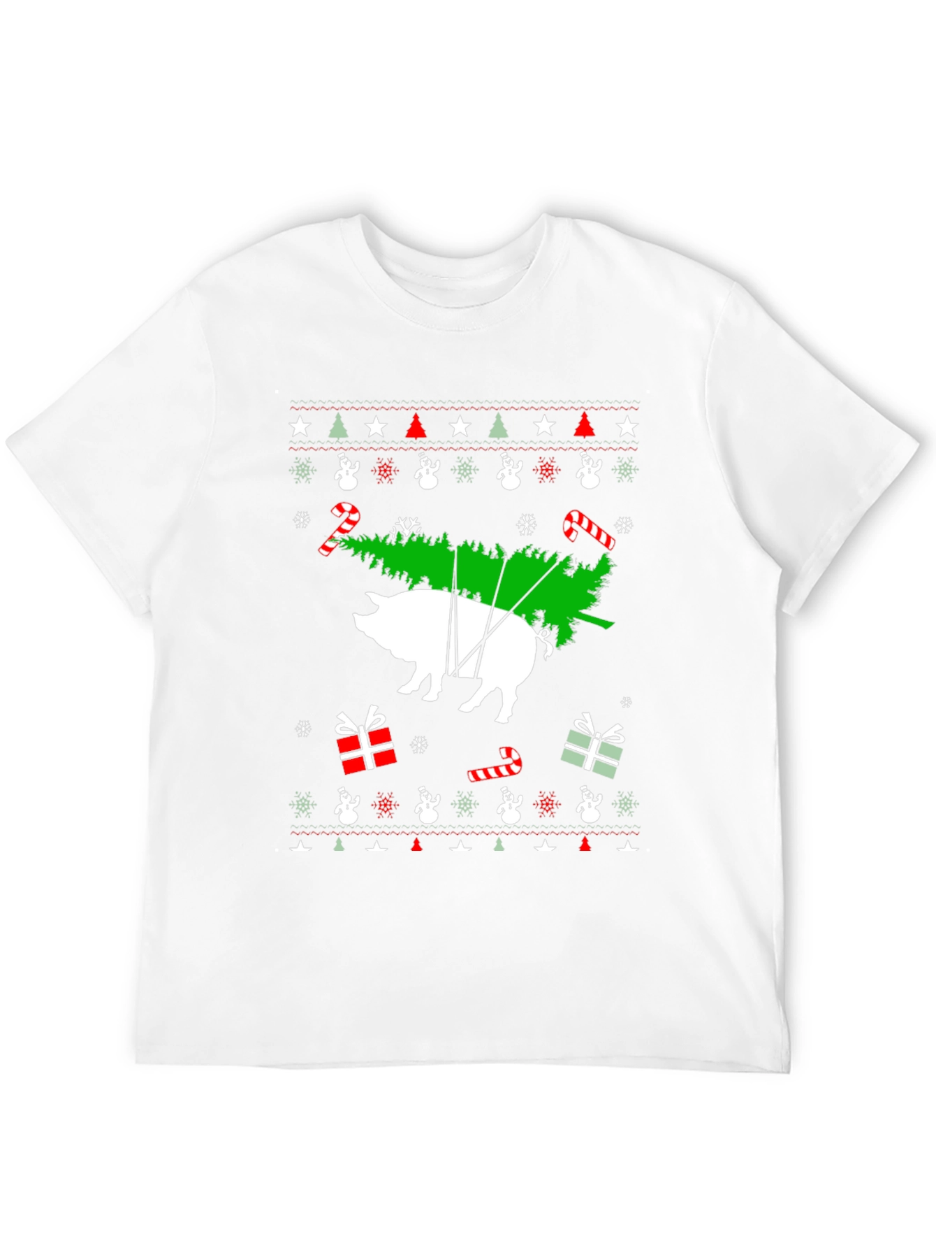 Pig Christmas Tree Black T-Shirt