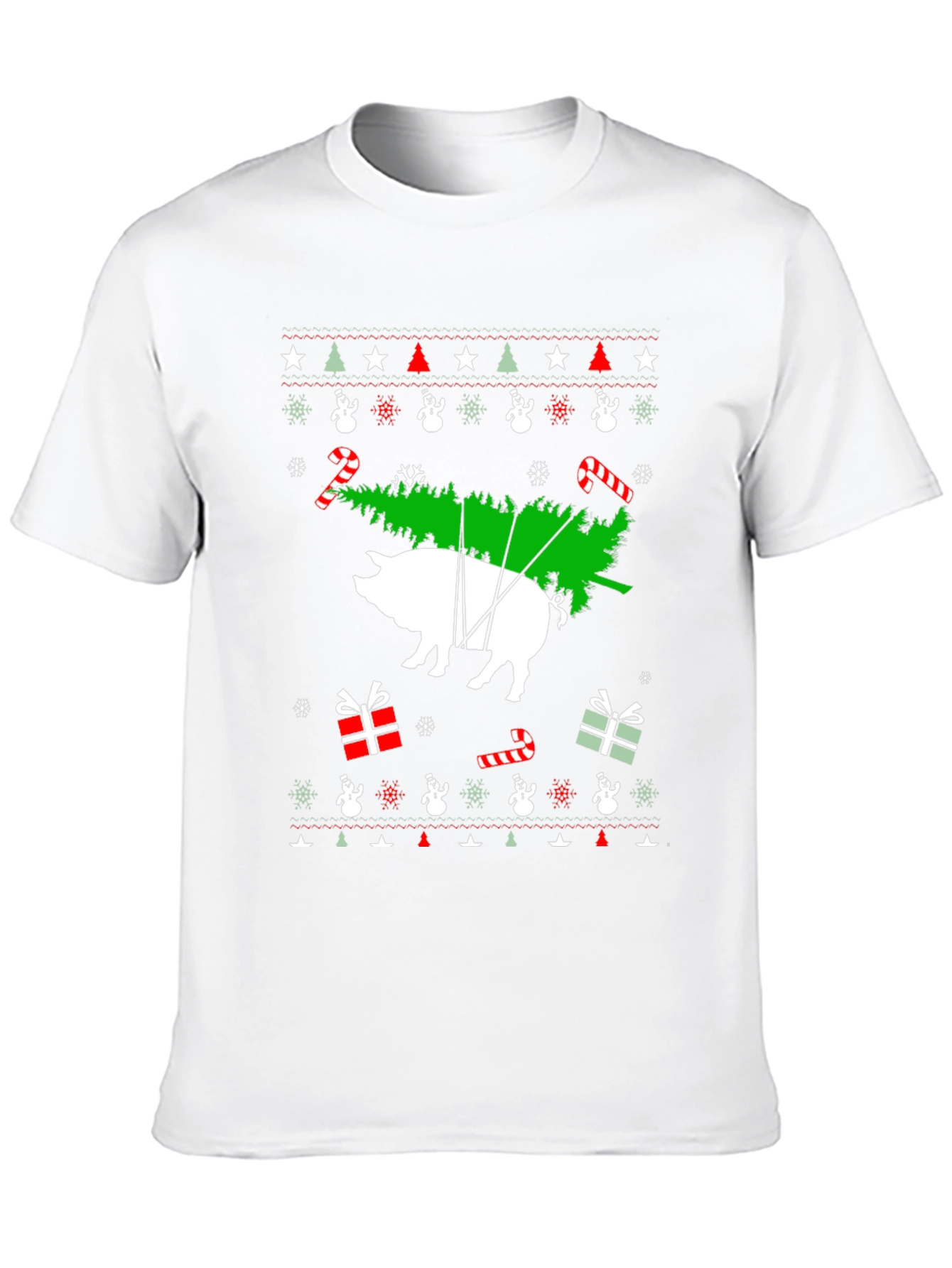 Pig Christmas Tree Black T-Shirt