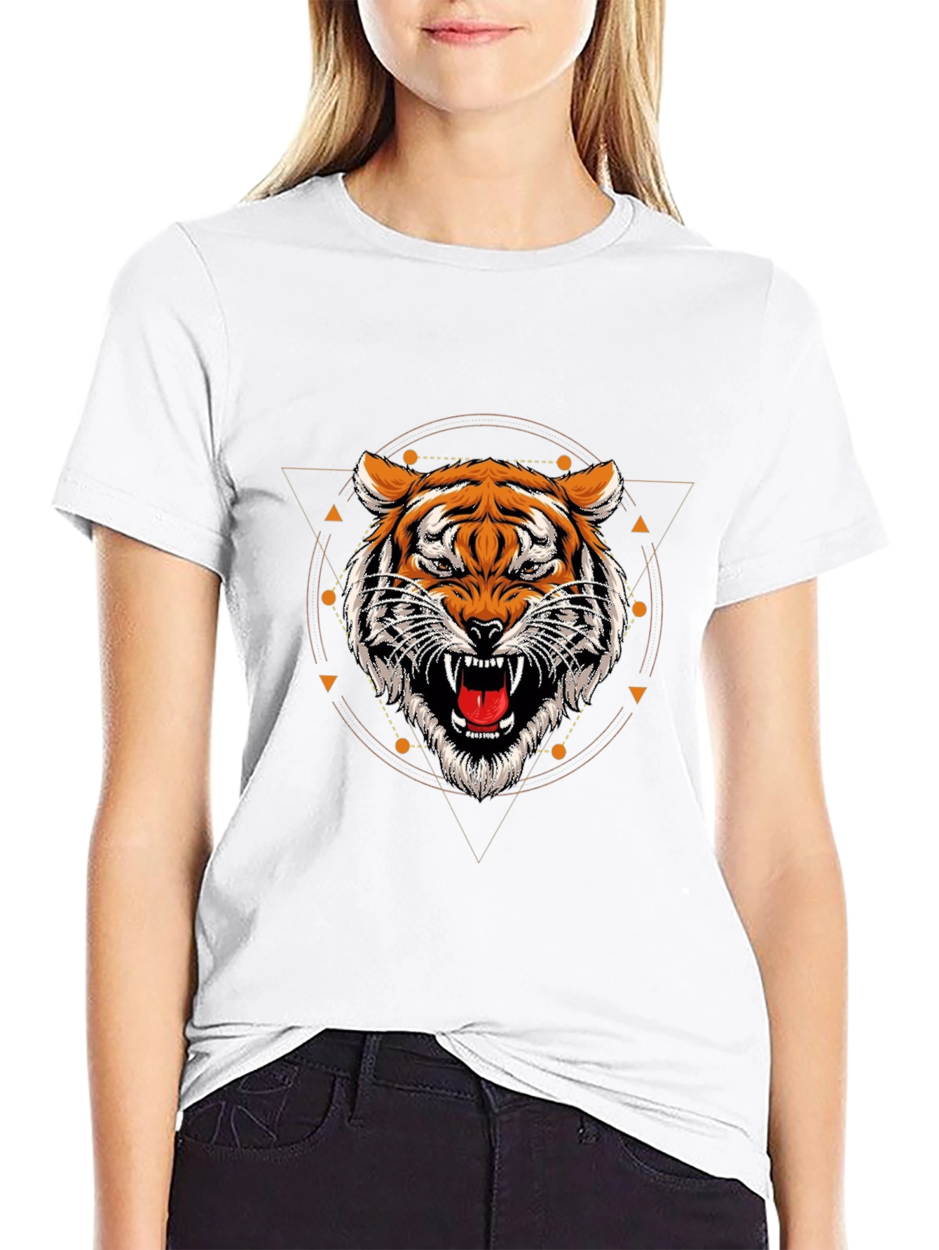 Geometric Tiger Graphic Tee - Stylish Black T-Shirt