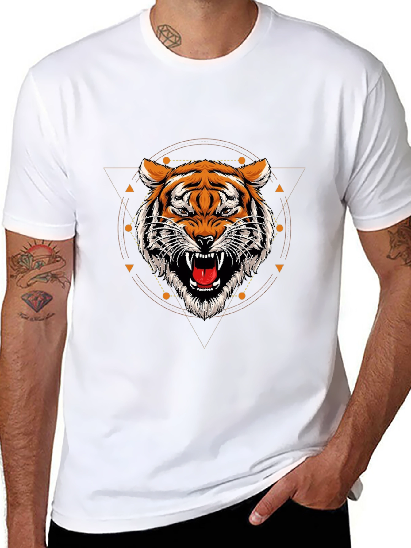 Geometric Tiger Graphic Tee - Stylish Black T-Shirt