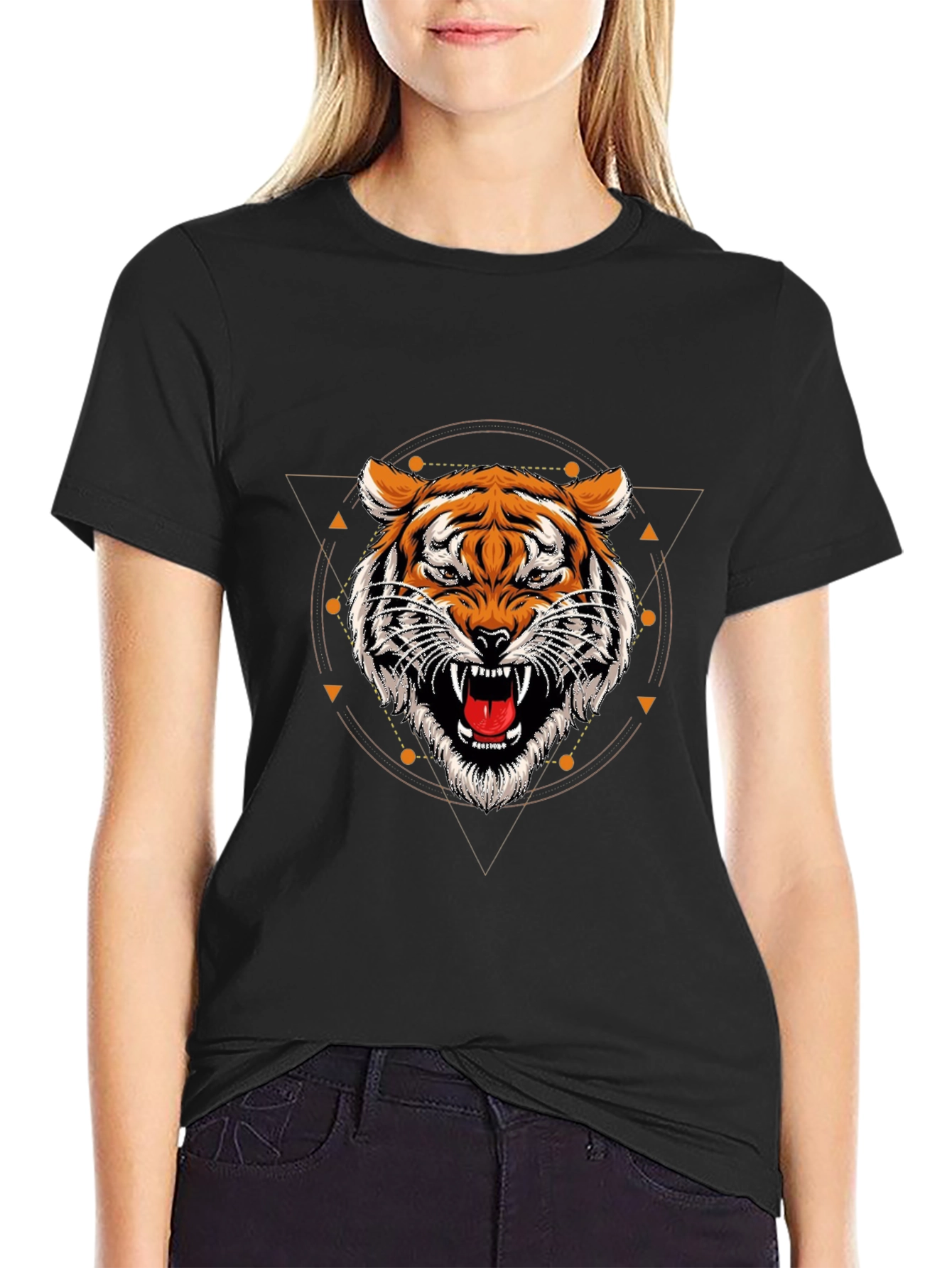 Geometric Tiger Graphic Tee - Stylish Black T-Shirt