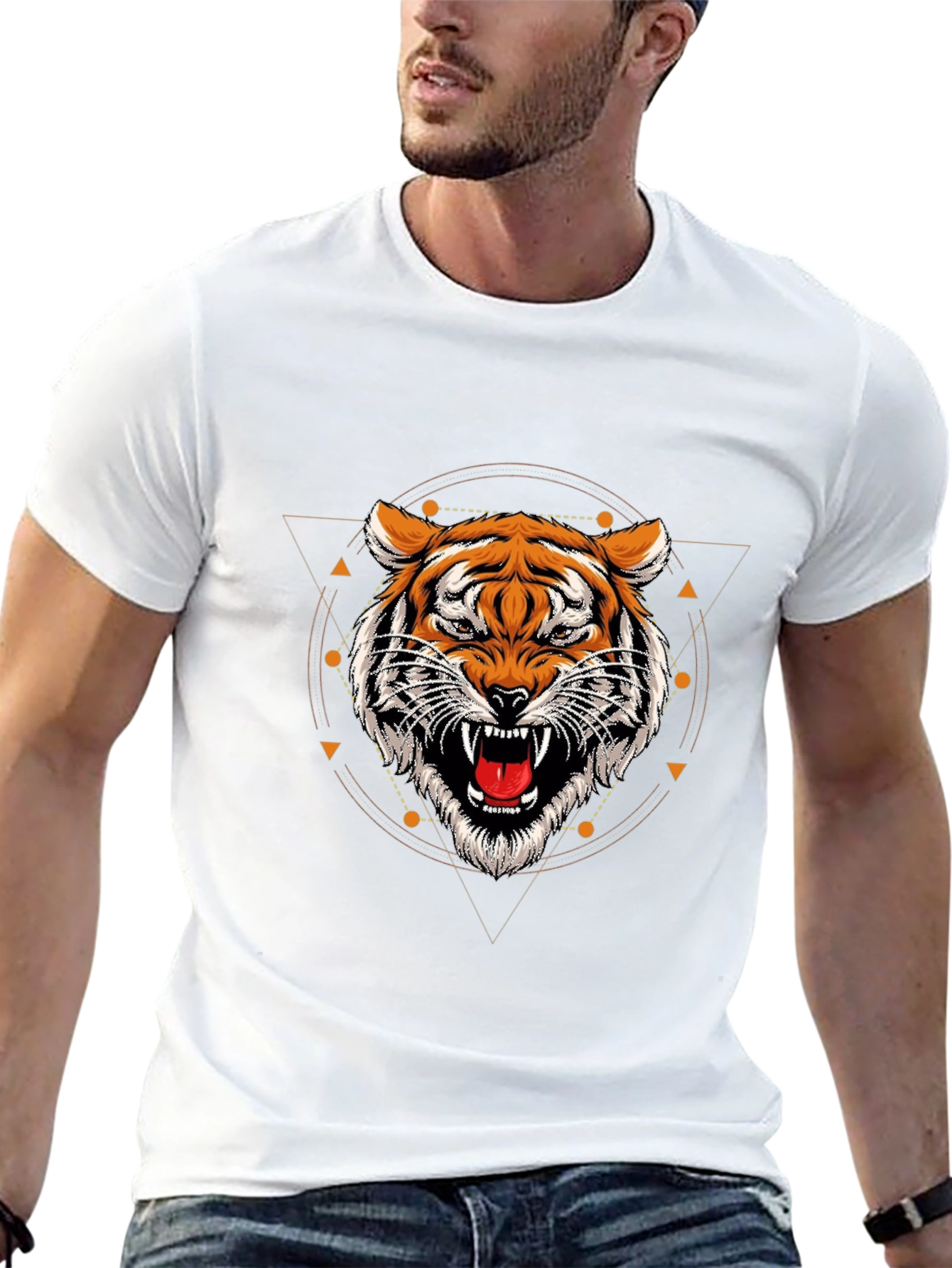 Geometric Tiger Graphic Tee - Stylish Black T-Shirt