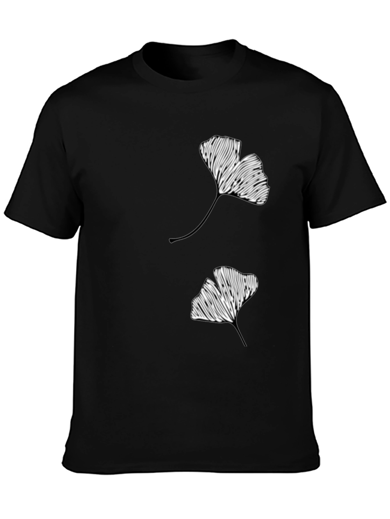 Ginkgo Leaf Graphic Print Black T-Shirt