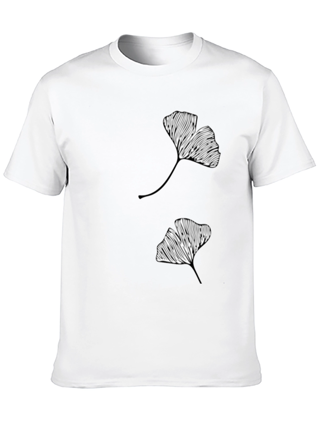 Ginkgo Leaf Graphic Print Black T-Shirt
