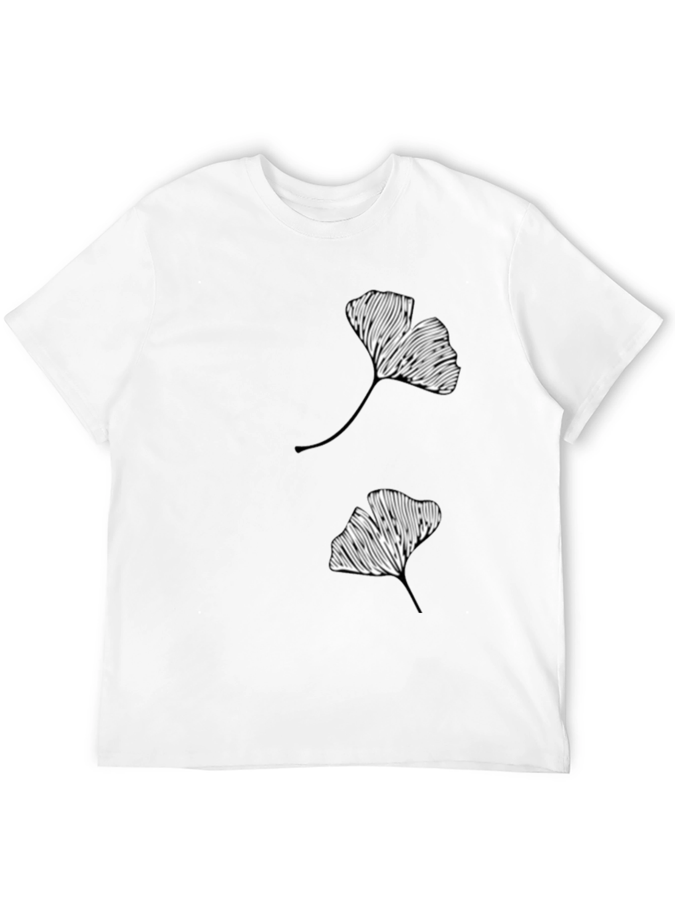 Ginkgo Leaf Graphic Print Black T-Shirt