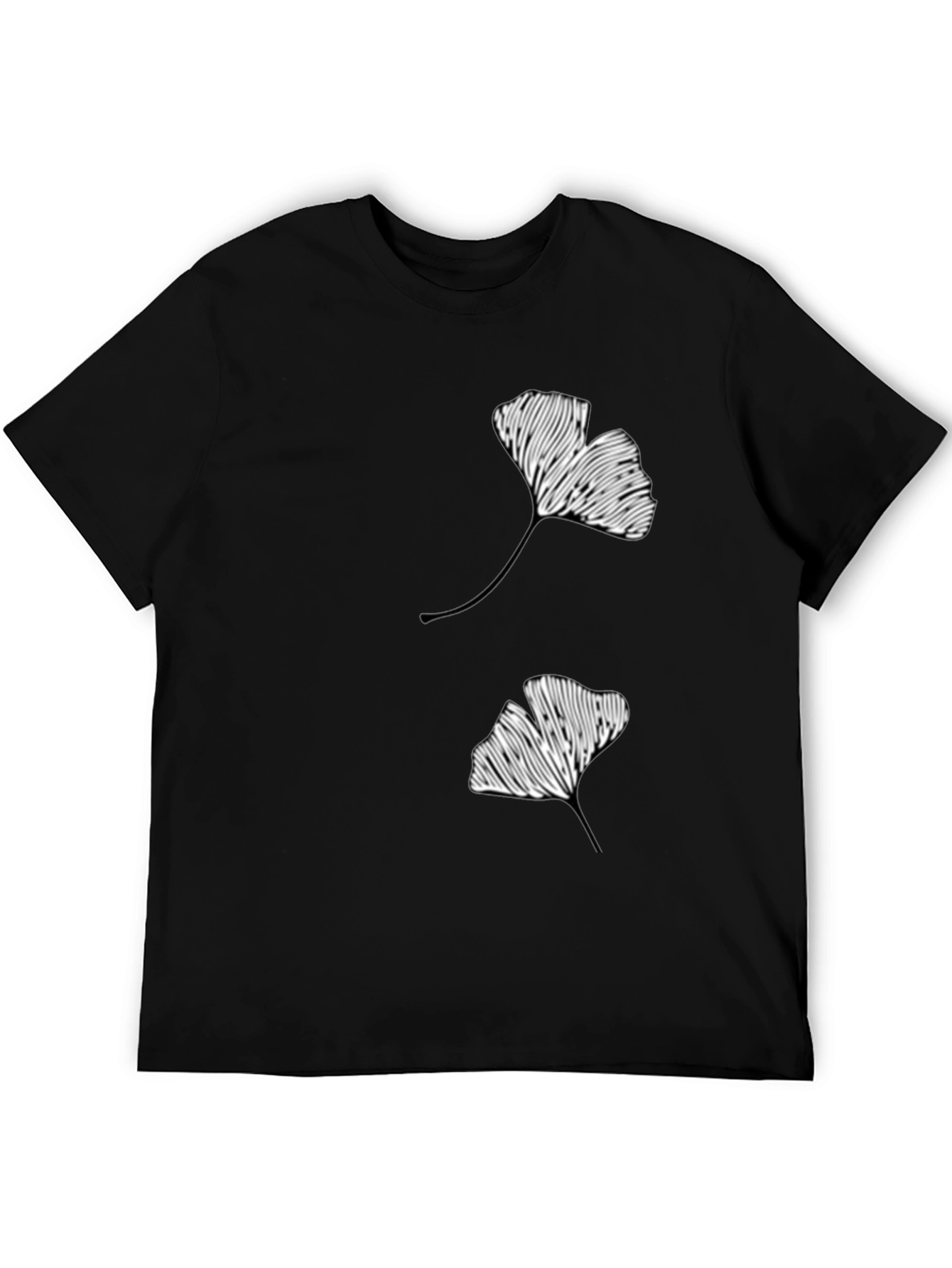 Ginkgo Leaf Graphic Print Black T-Shirt