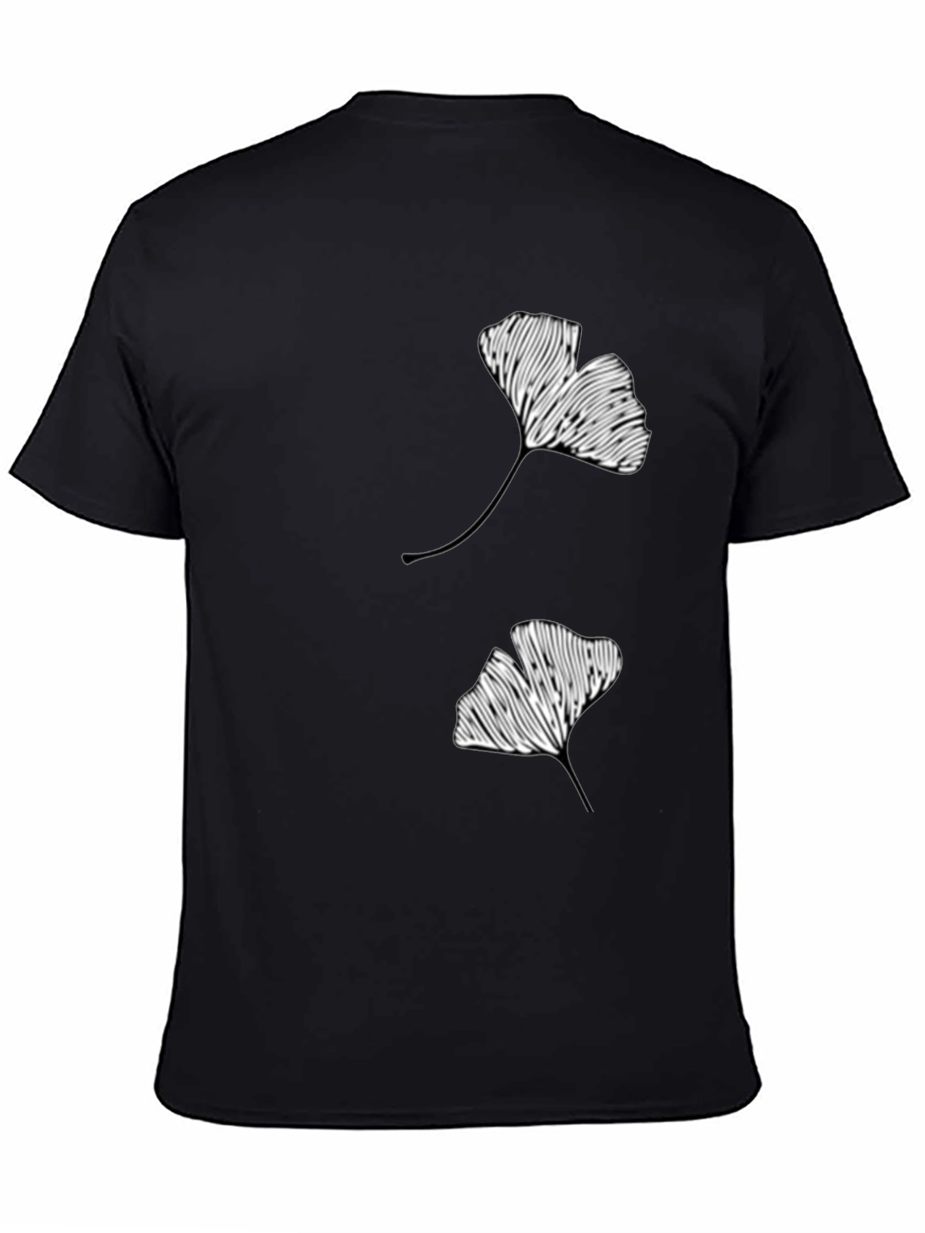 Ginkgo Leaf Graphic Print Black T-Shirt