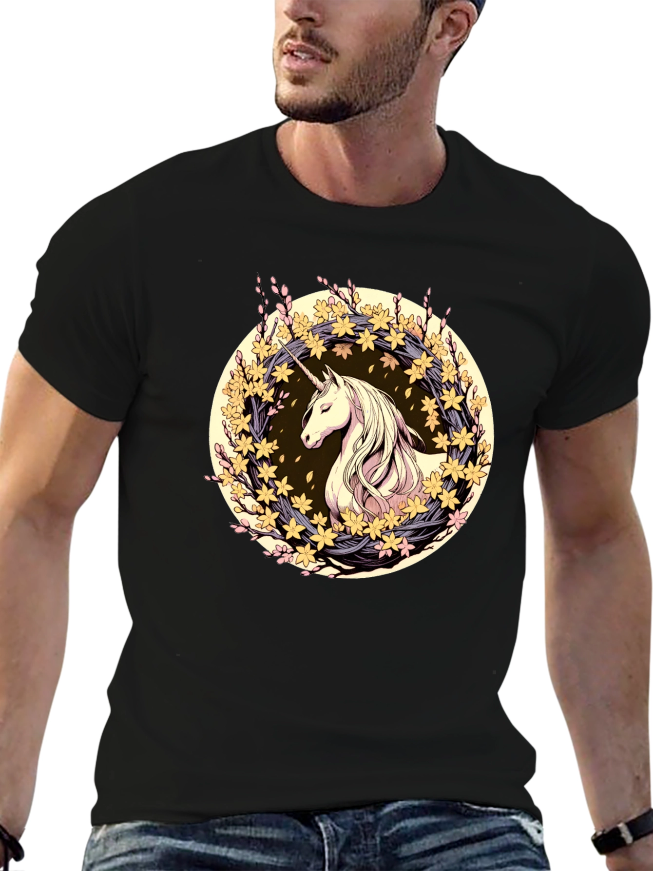 Unicorn Floral Wreath Graphic T-Shirt