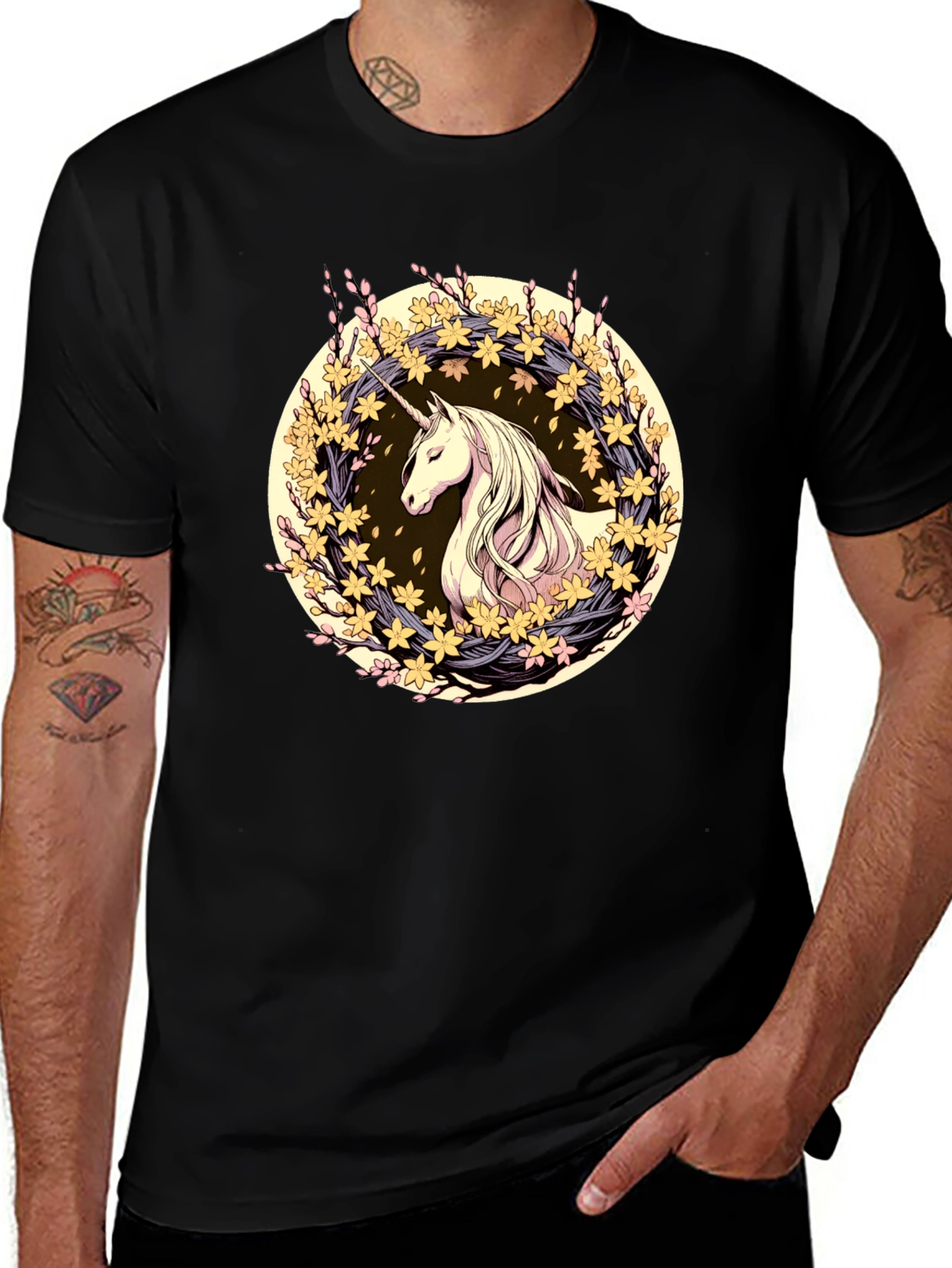 Unicorn Floral Wreath Graphic T-Shirt