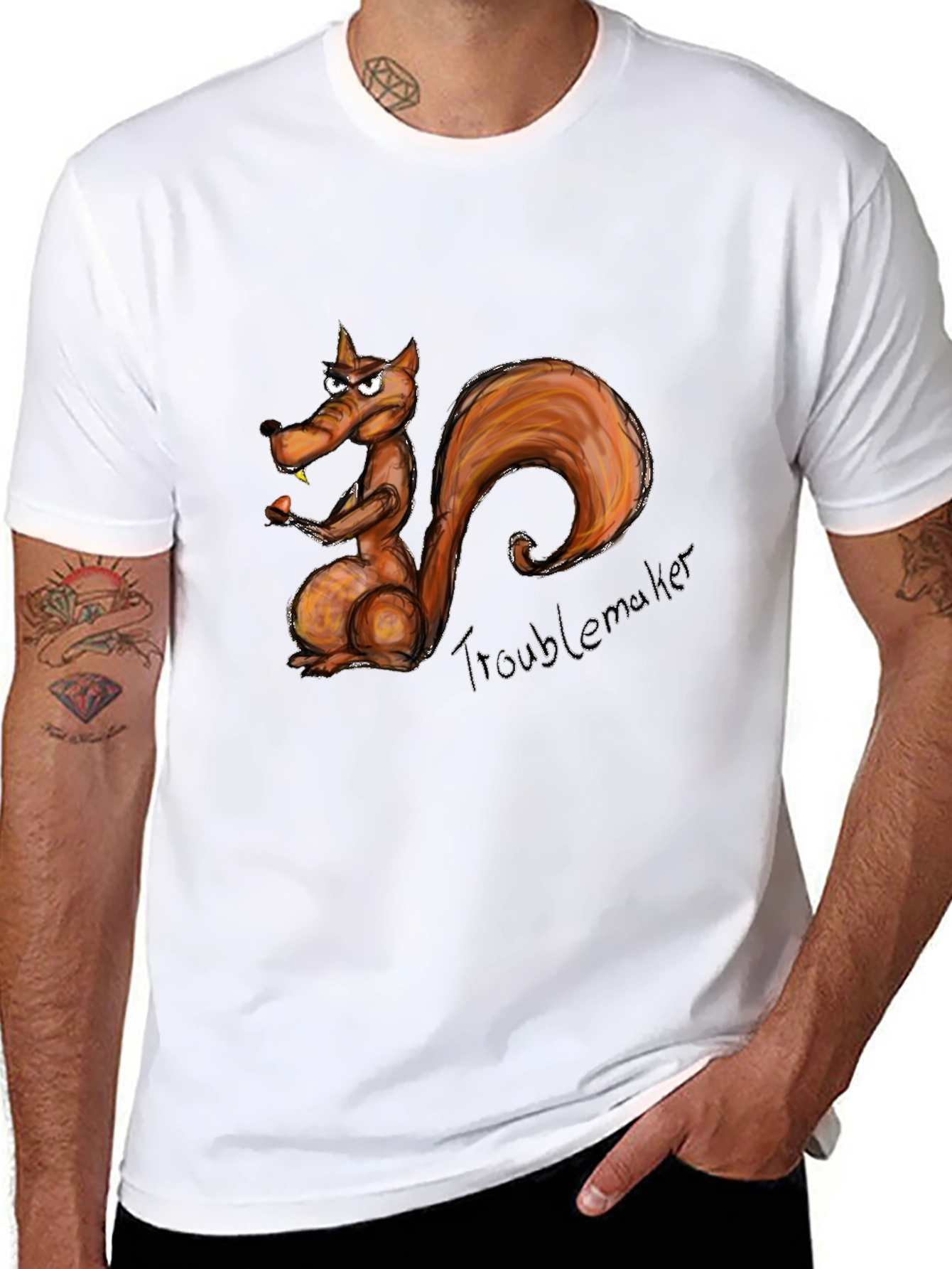 Troublemaker Squirrel Graphic Black T-Shirt