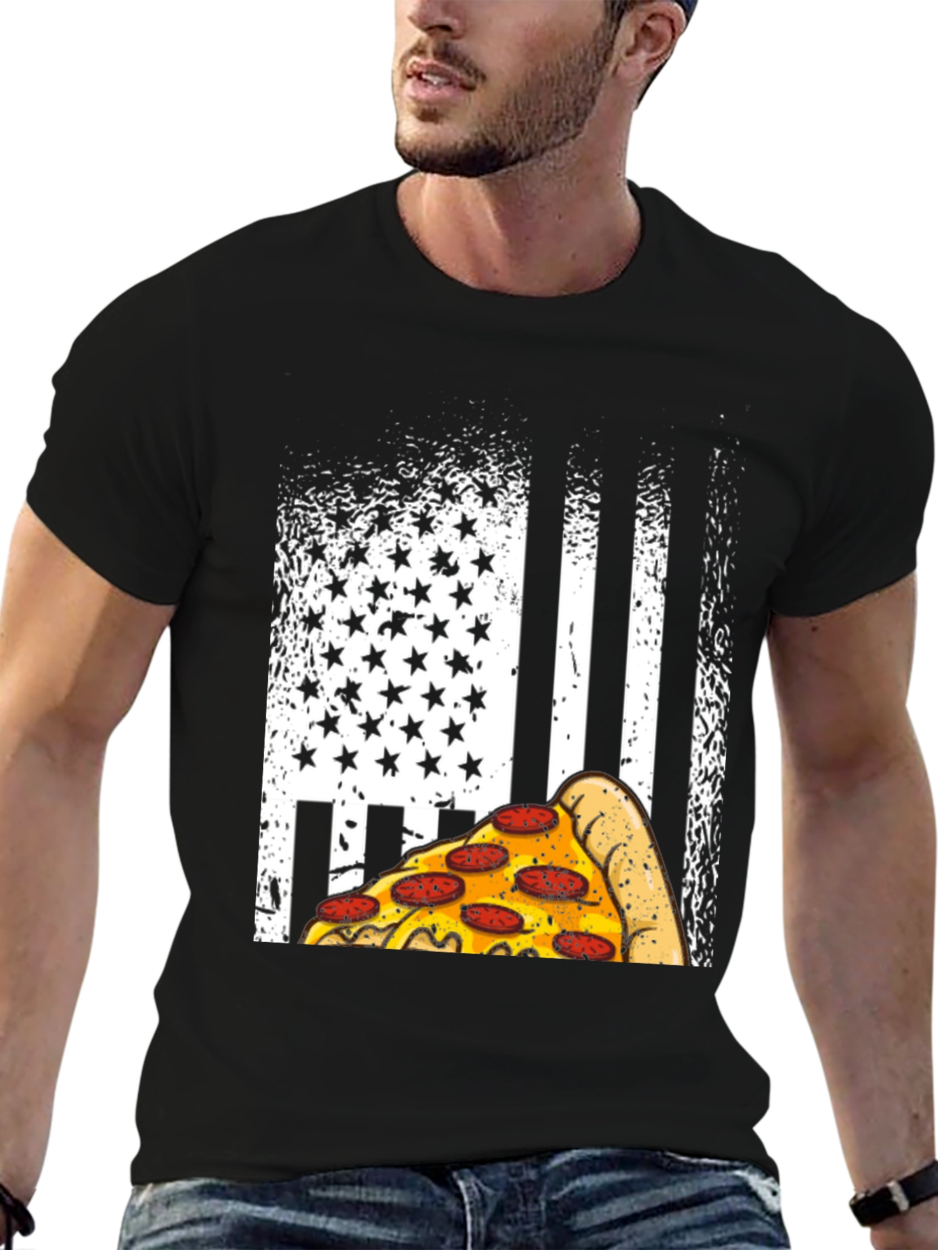 Pizza American Flag Graphic T-Shirt