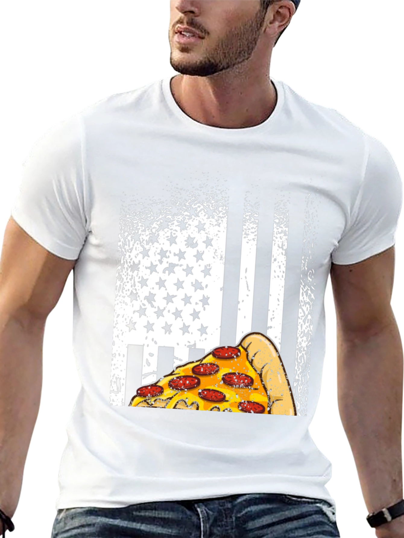 Pizza American Flag Graphic T-Shirt