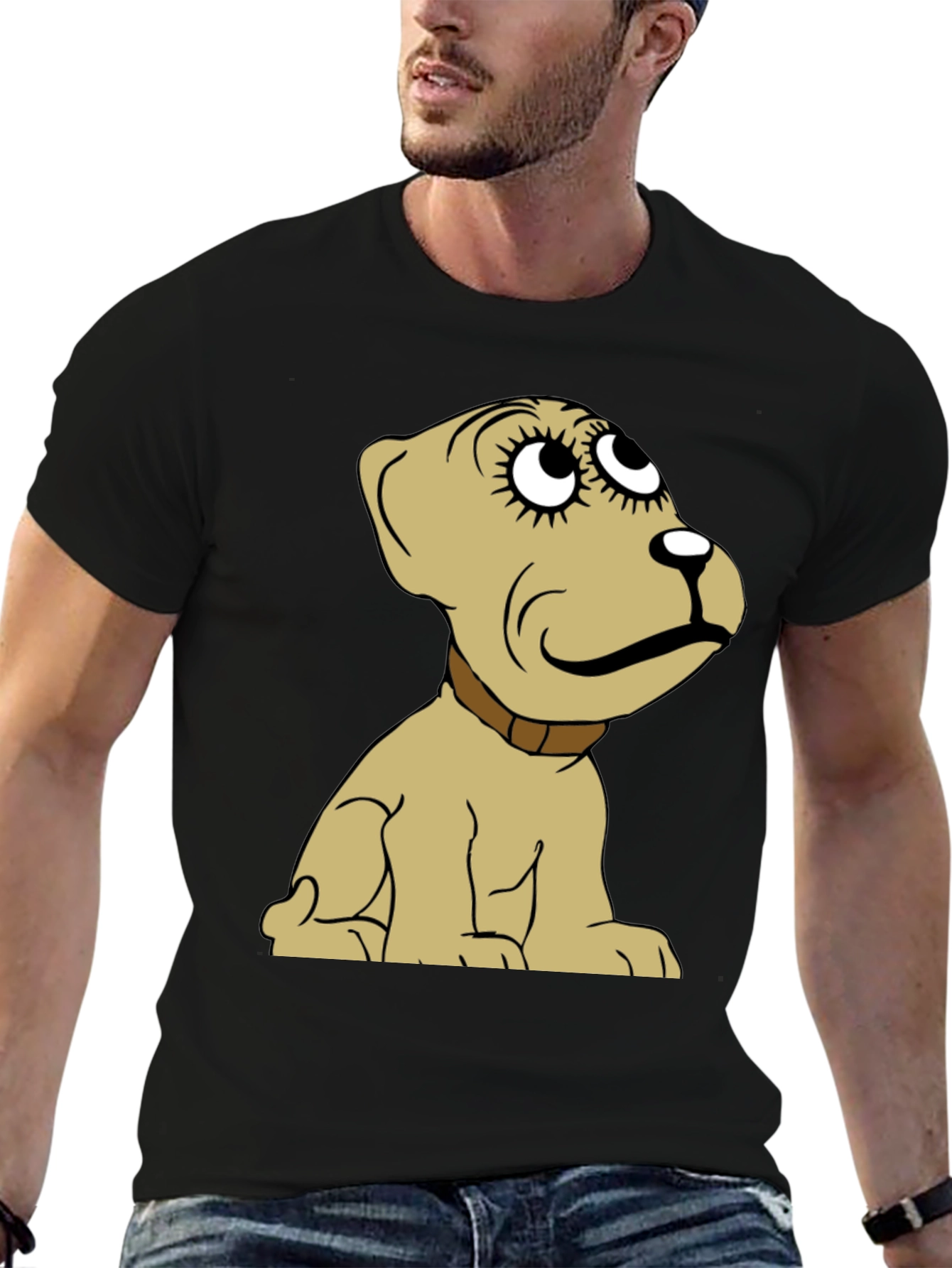 Cartoon Dog Graphic Tee -  Unisex Black T-Shirt