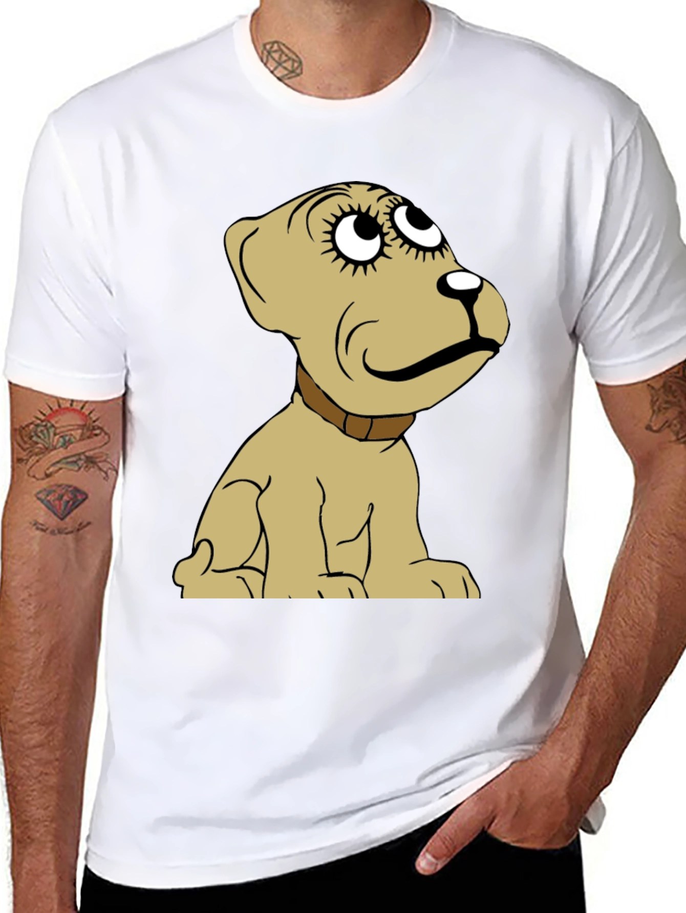 Cartoon Dog Graphic Tee -  Unisex Black T-Shirt