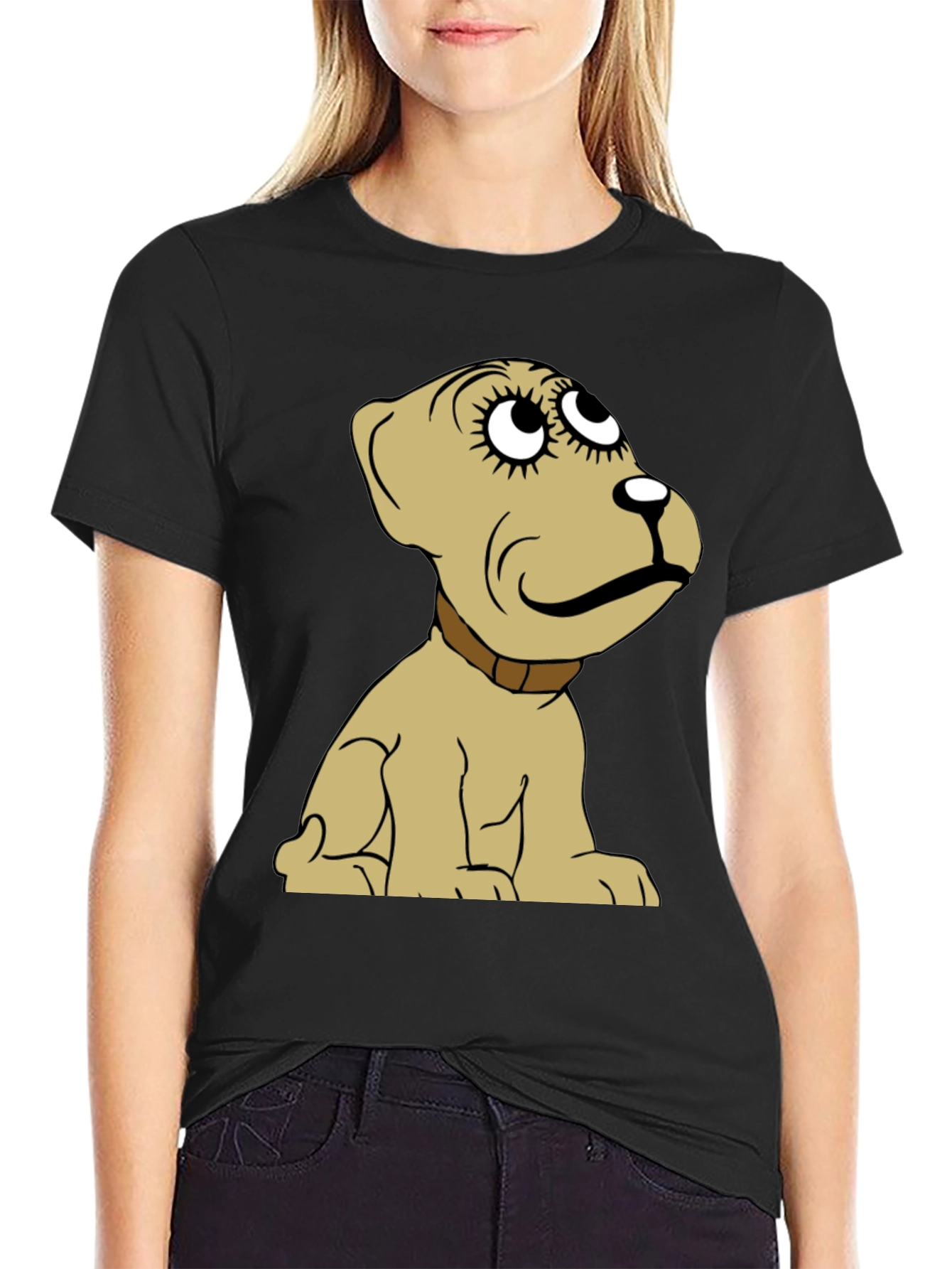 Cartoon Dog Graphic Tee -  Unisex Black T-Shirt