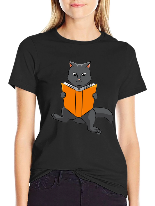 Cat Reading Book Graphic T-Shirt