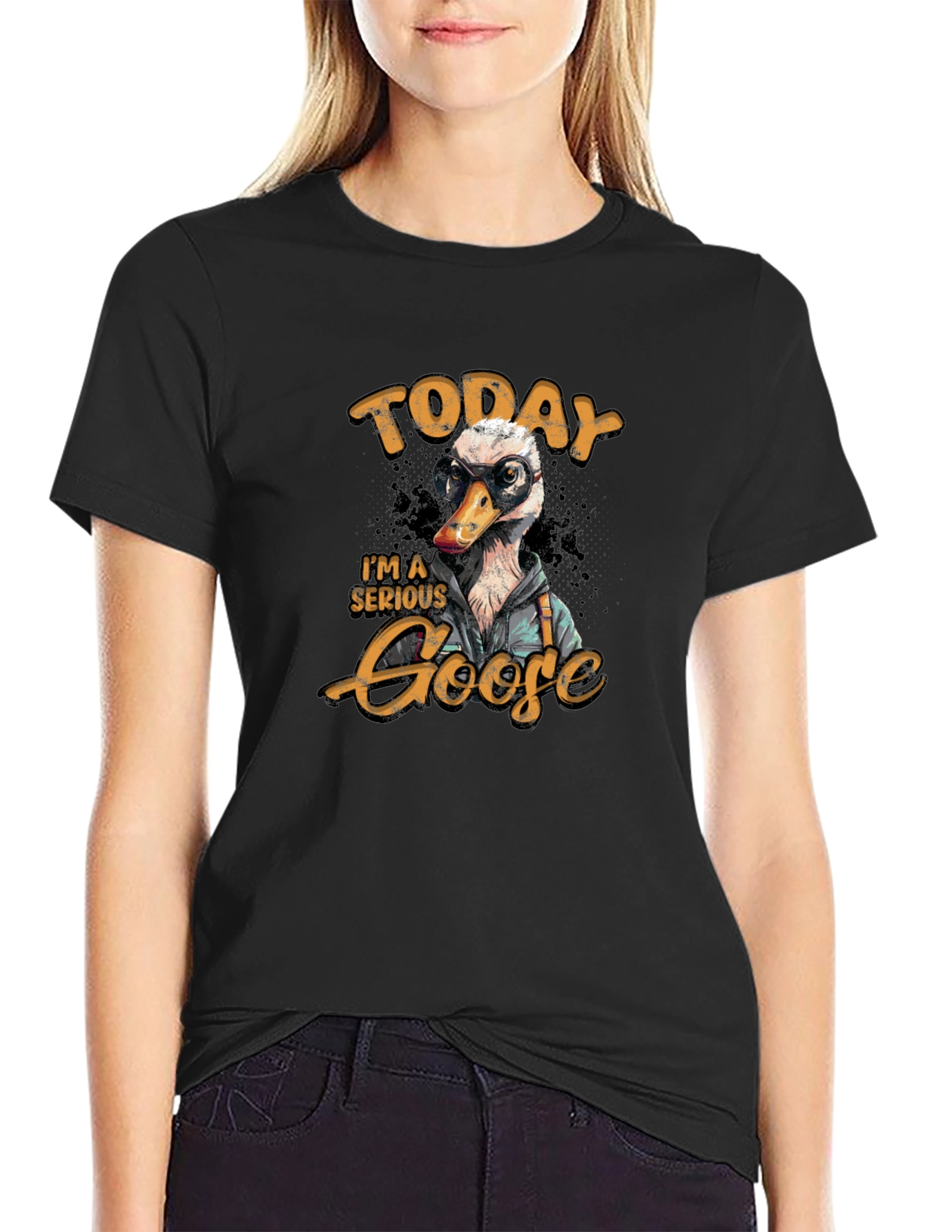 Serious Goose Graphic Tee - Black Cotton T-Shirt