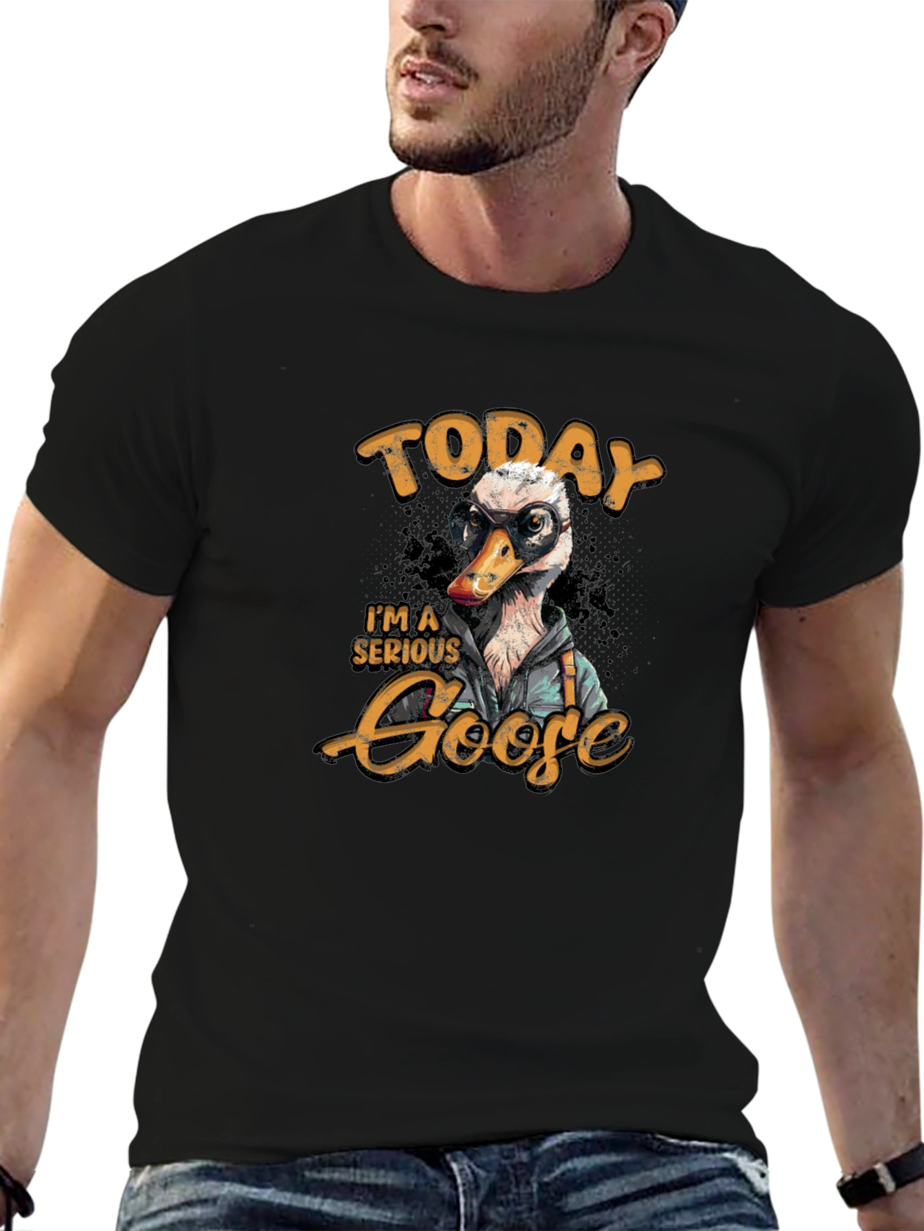 Serious Goose Graphic Tee - Black Cotton T-Shirt