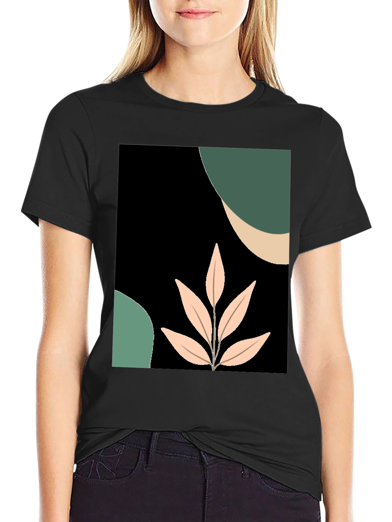 Abstract Leaf Graphic Tee - Modern Casual Style