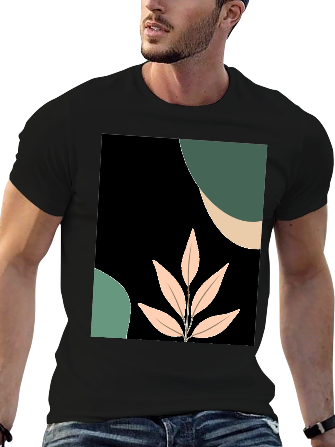 Abstract Leaf Graphic Tee - Modern Casual Style