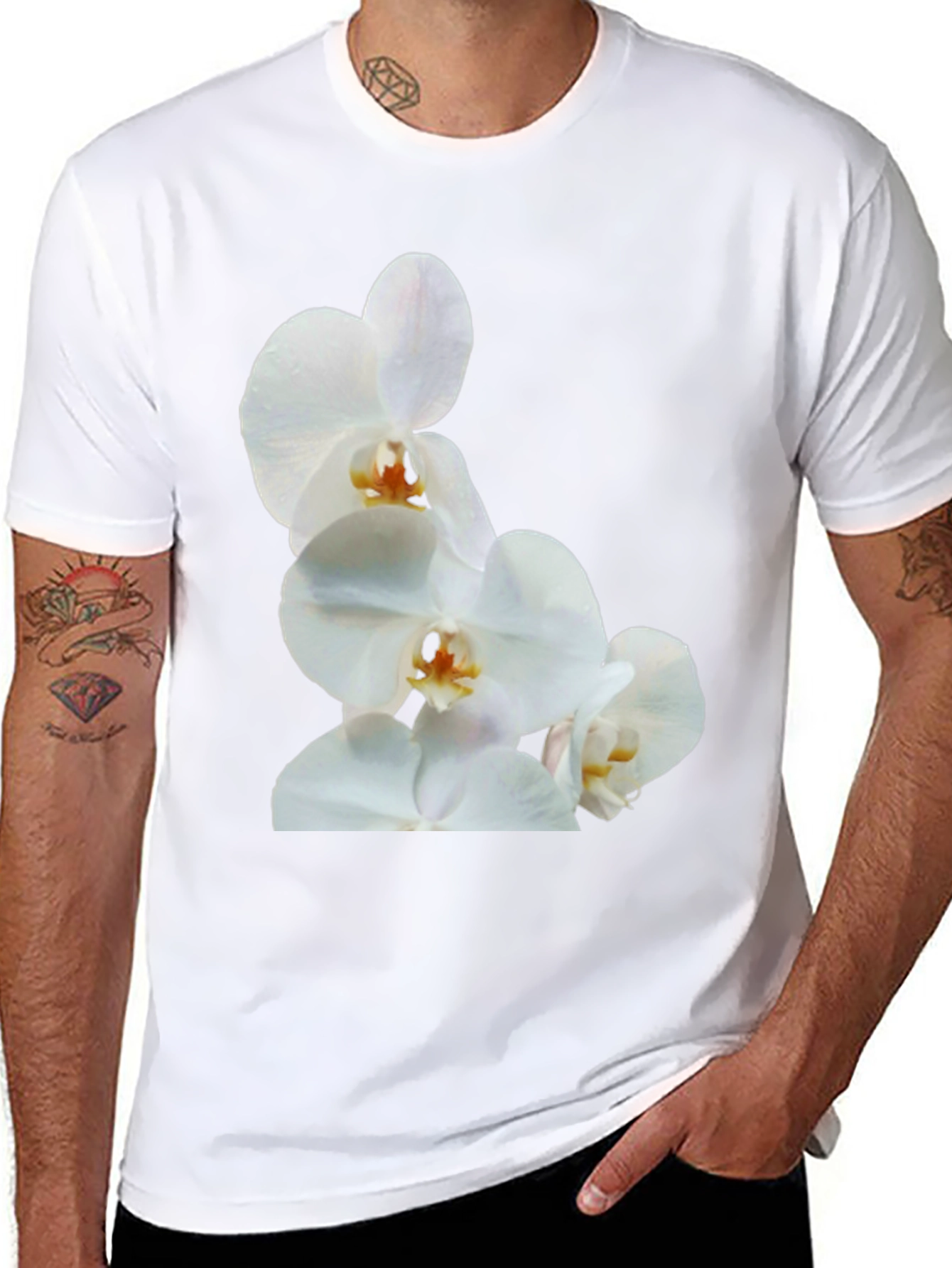 White Orchid Graphic Black Tee