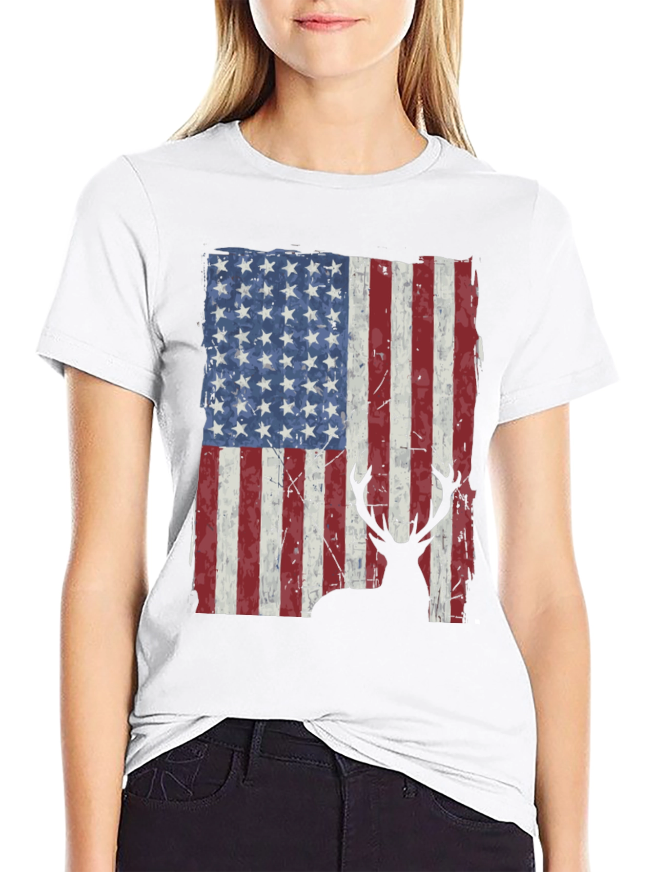 American Flag Deer Graphic T-Shirt
