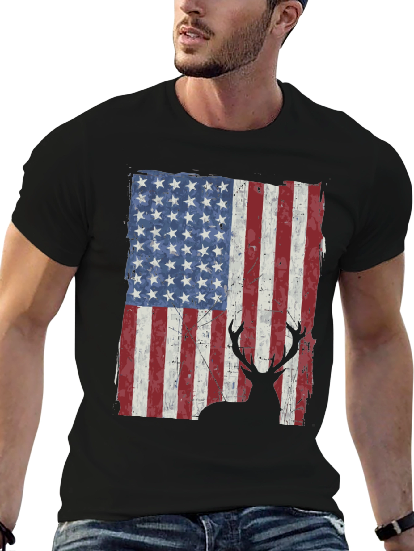 American Flag Deer Graphic T-Shirt
