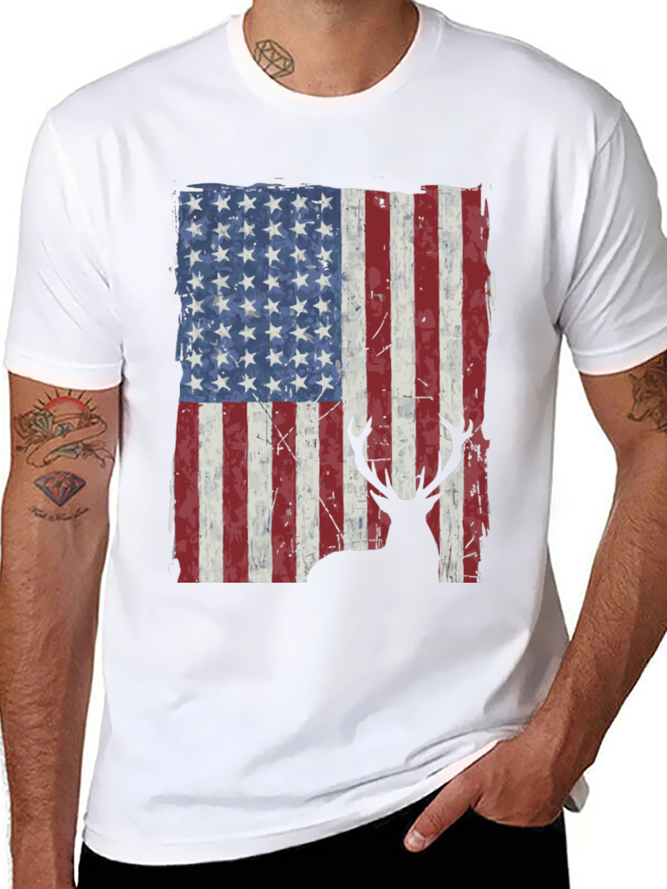 American Flag Deer Graphic T-Shirt