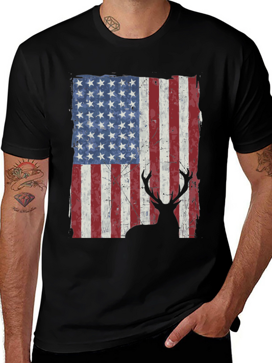 American Flag Deer Graphic T-Shirt