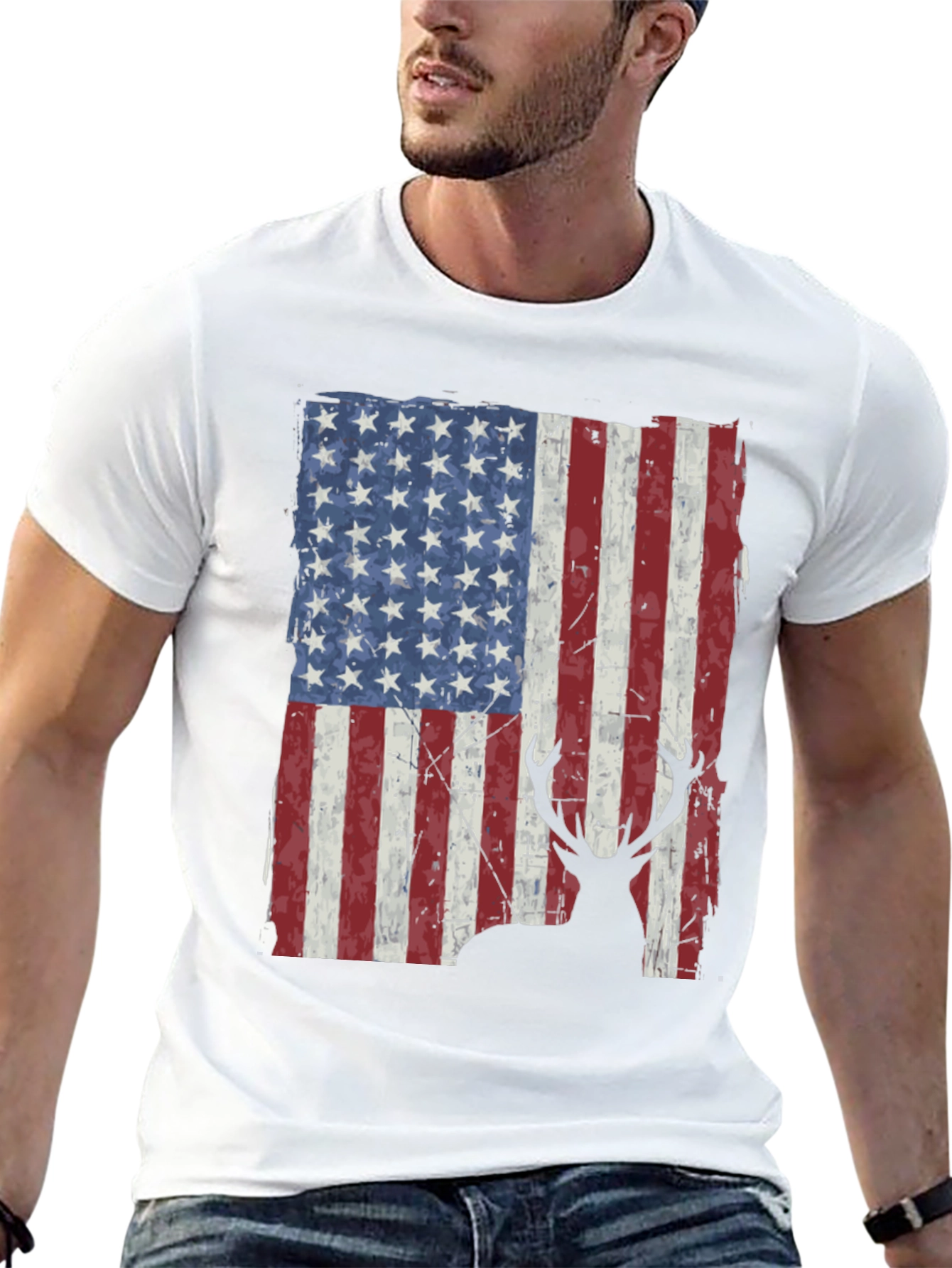 American Flag Deer Graphic T-Shirt