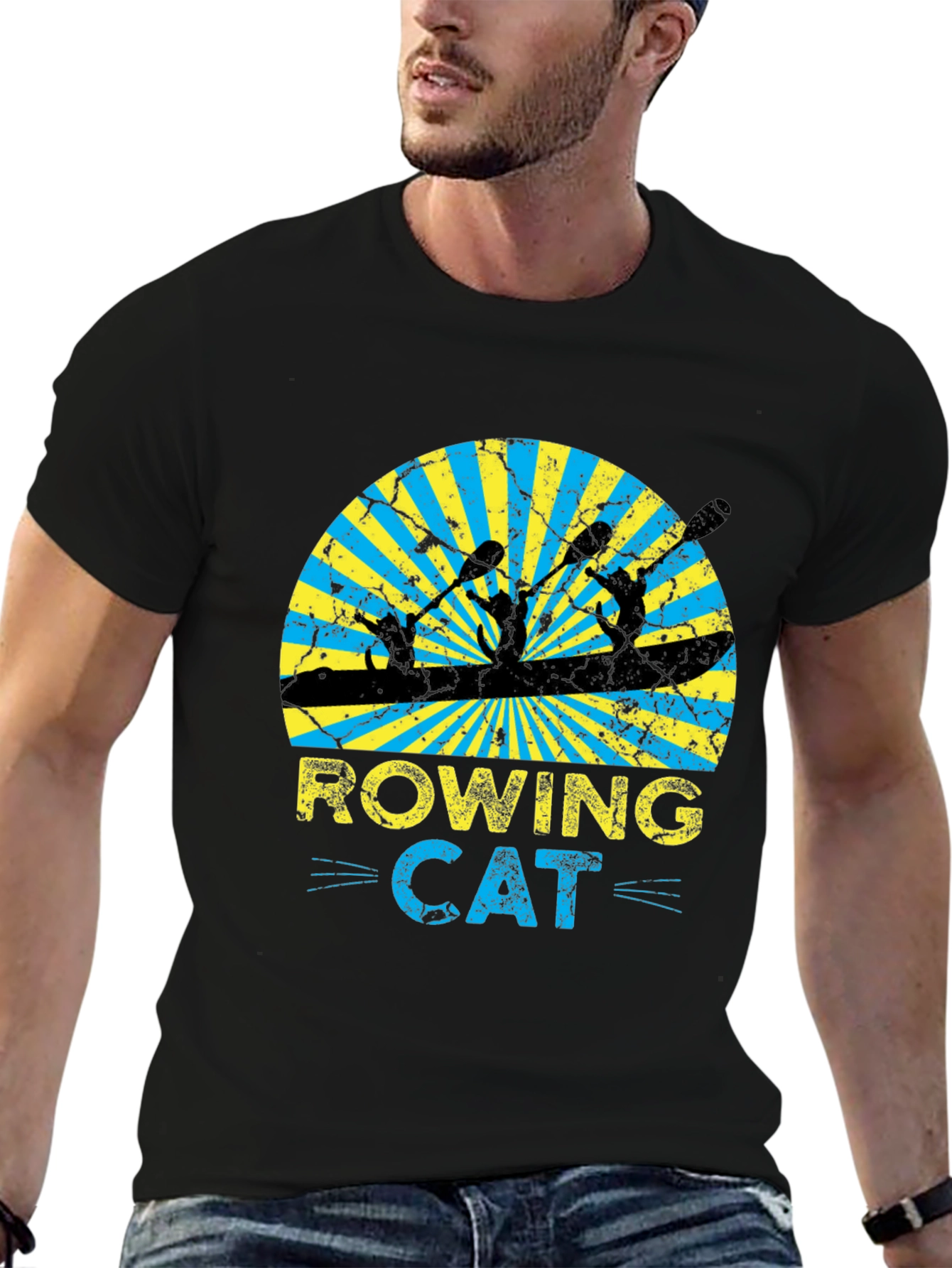 Rowing Cat Graphic T-Shirt