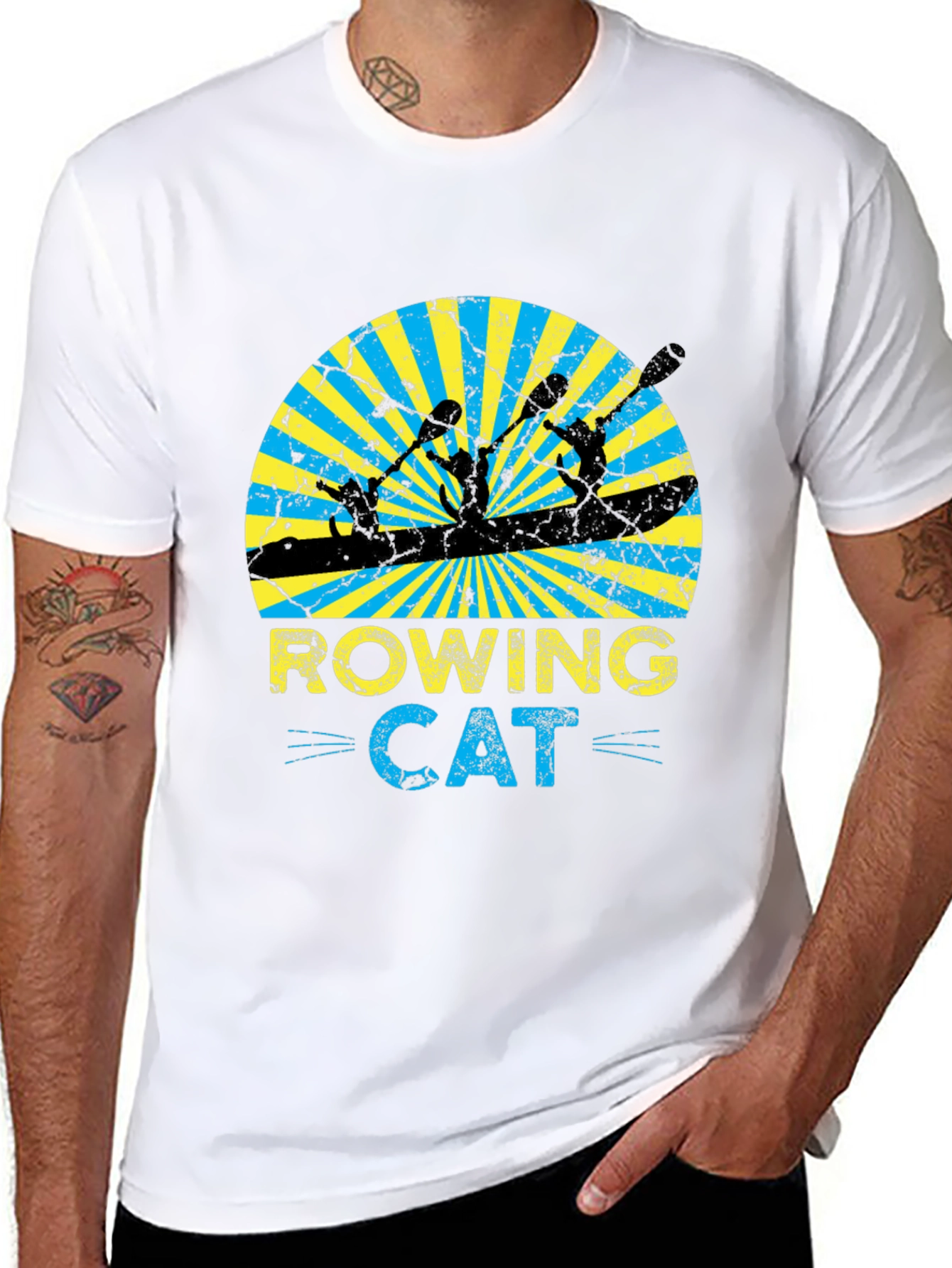 Rowing Cat Graphic T-Shirt