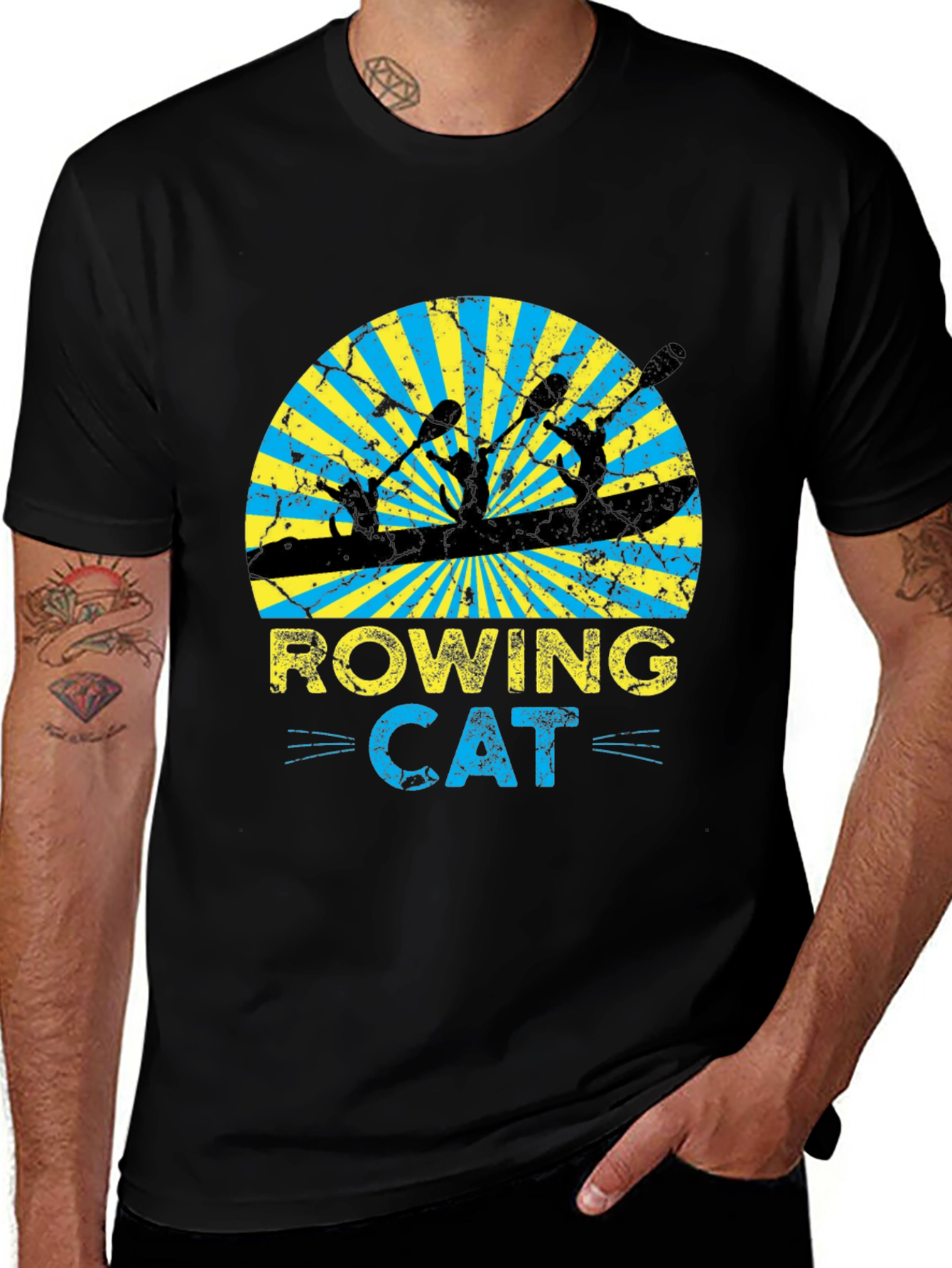 Rowing Cat Graphic T-Shirt