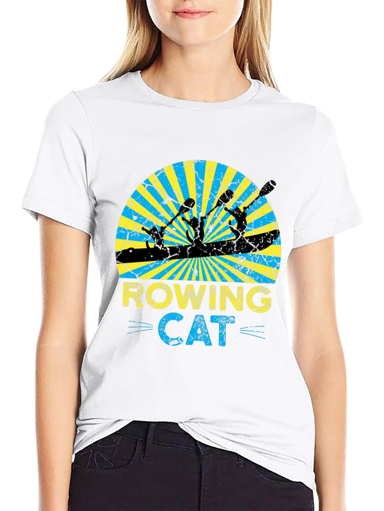 Rowing Cat Graphic T-Shirt