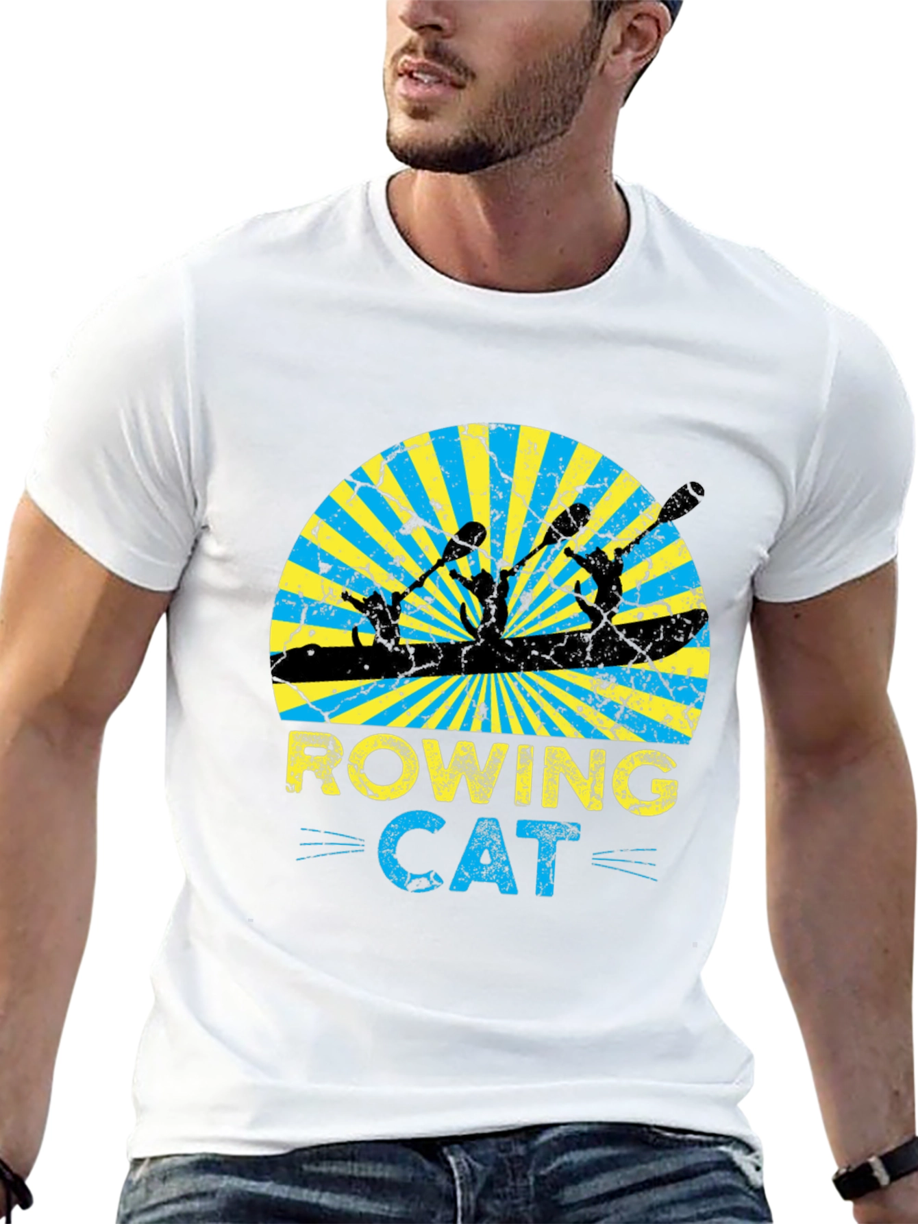Rowing Cat Graphic T-Shirt