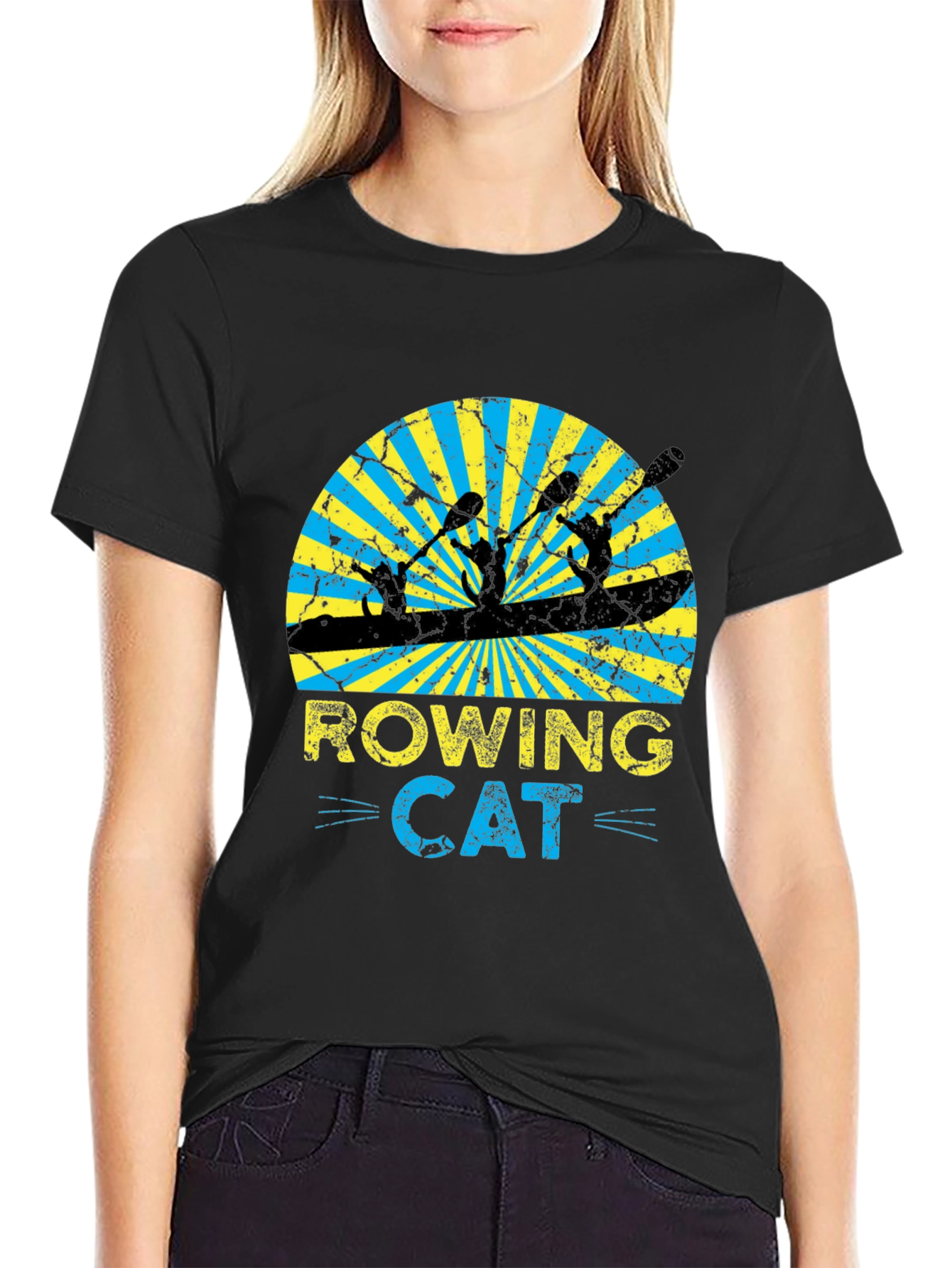 Rowing Cat Graphic T-Shirt